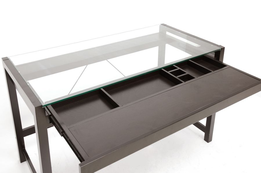 Idabel Dark Brown Wood Modern Desk with Glass Top                                                                                at mygofer.com