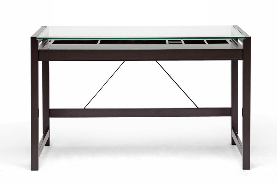 Idabel Dark Brown Wood Modern Desk with Glass Top                                                                                at mygofer.com