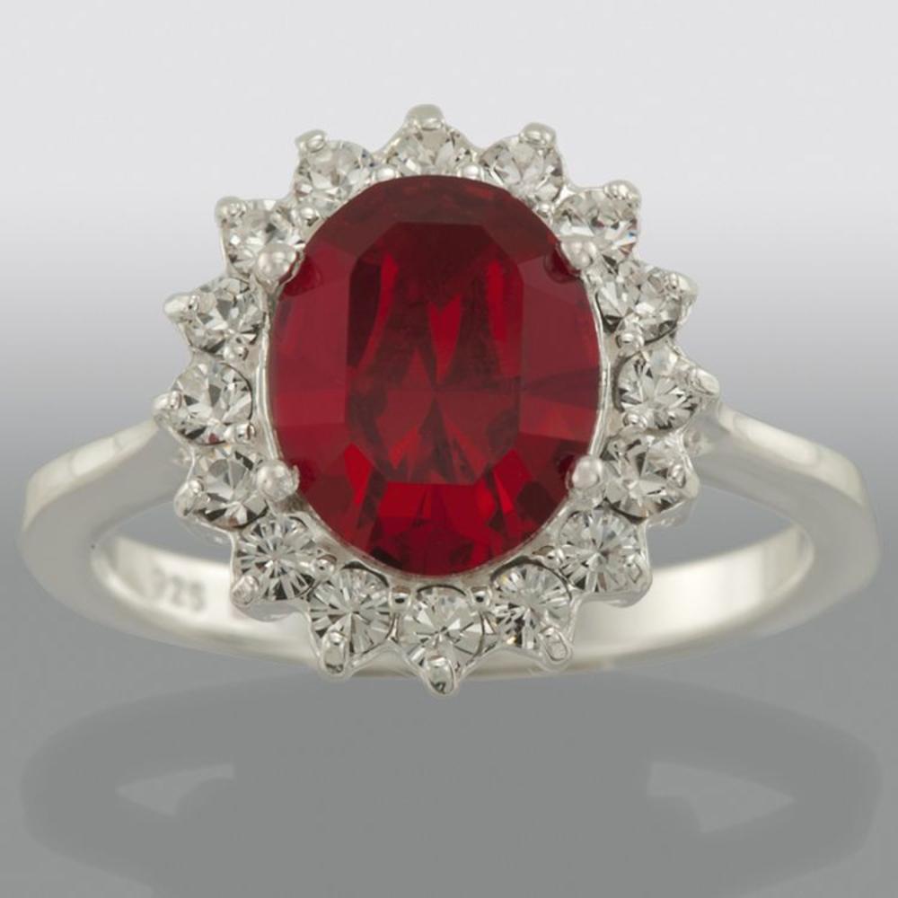 Ruby Red and White Swarovski Crystal Ring in Sterling Silver