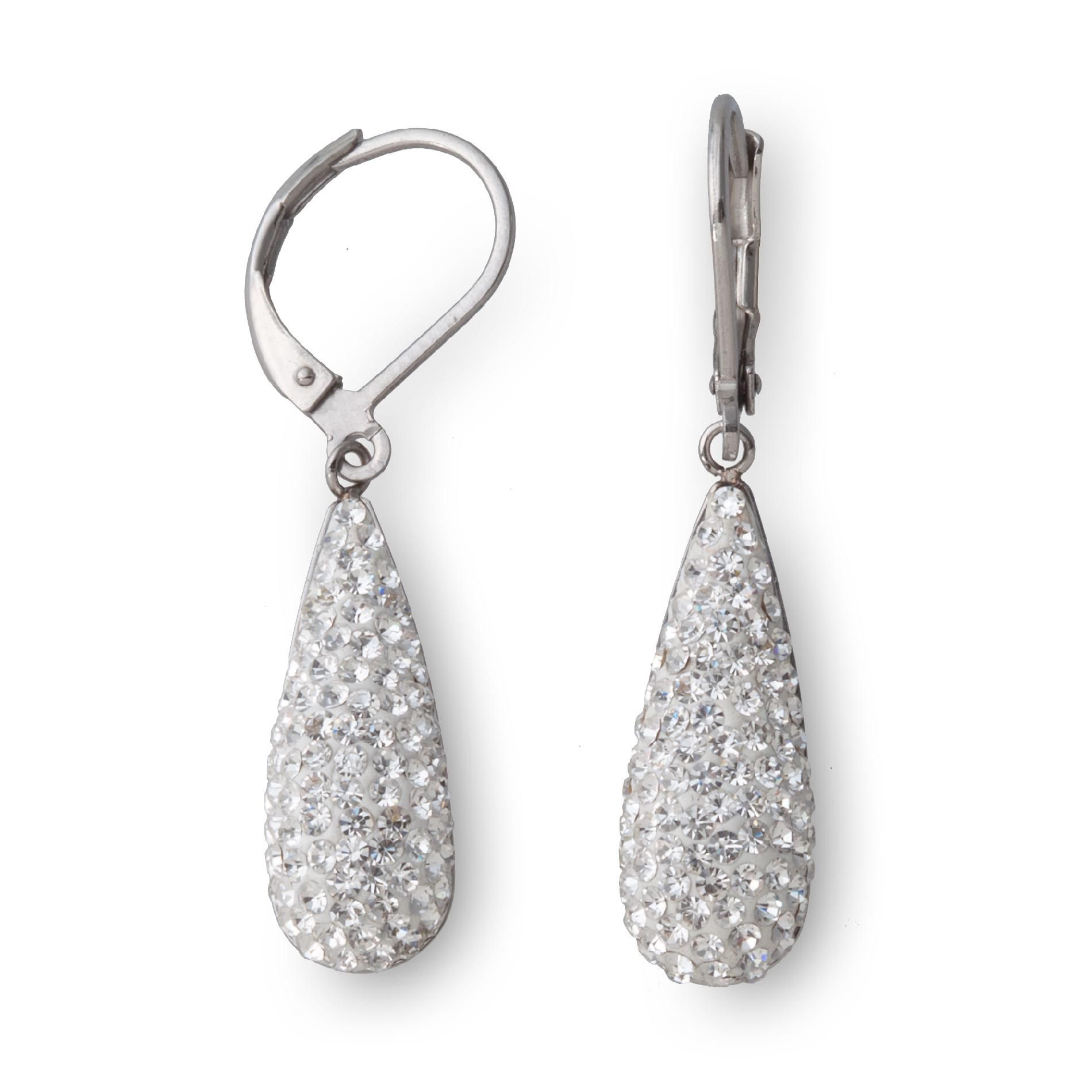 Stainless Steel Clear Crystal Teardrop Leverback Earrings at Kmart.com