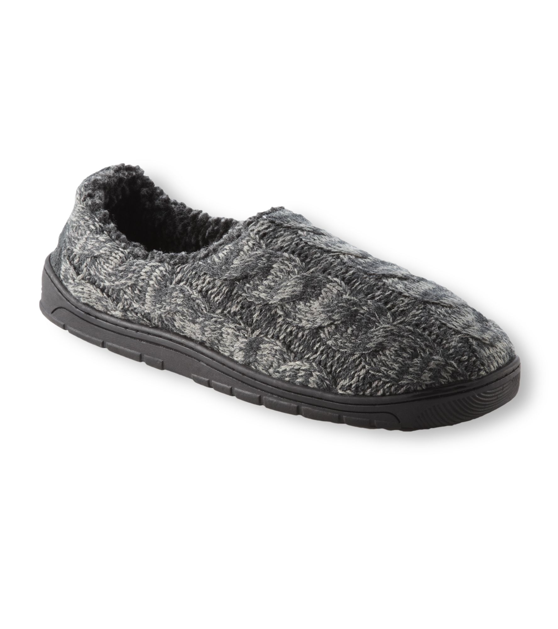 Neal Cable Full Foot Slipper - Charcoal