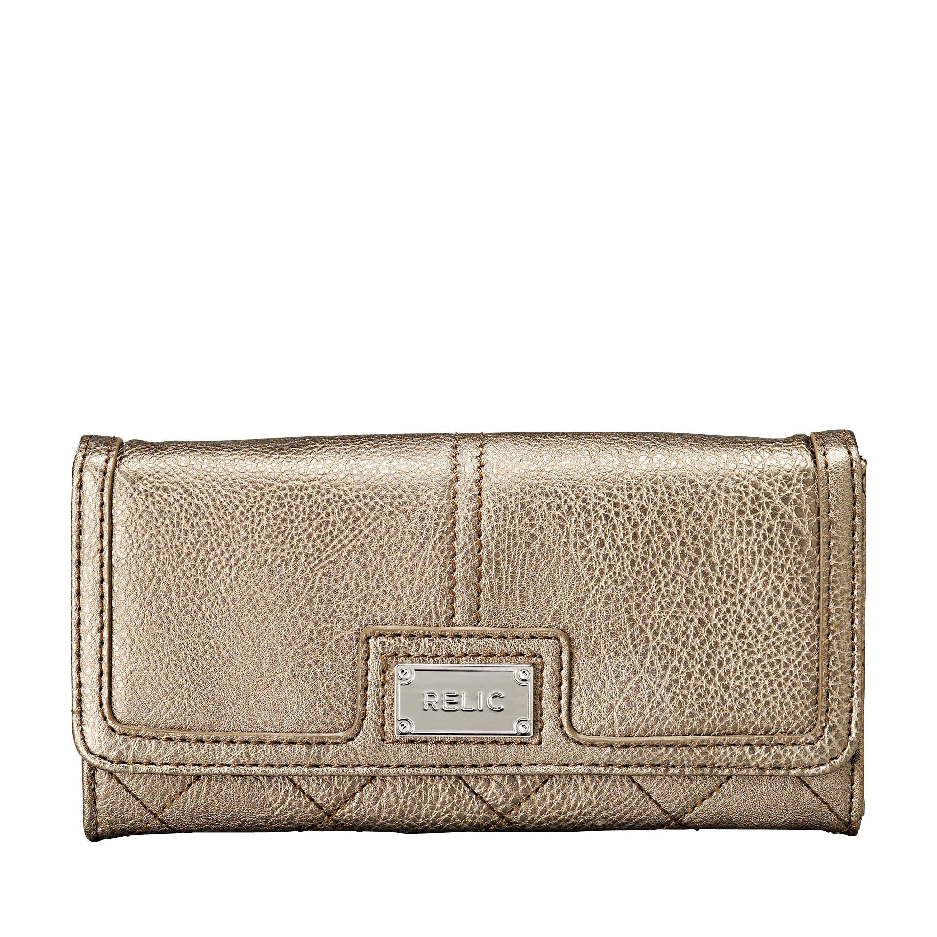 Relic Women&#39;s Smooth/Textured Wallet Foldover Flap Pewter