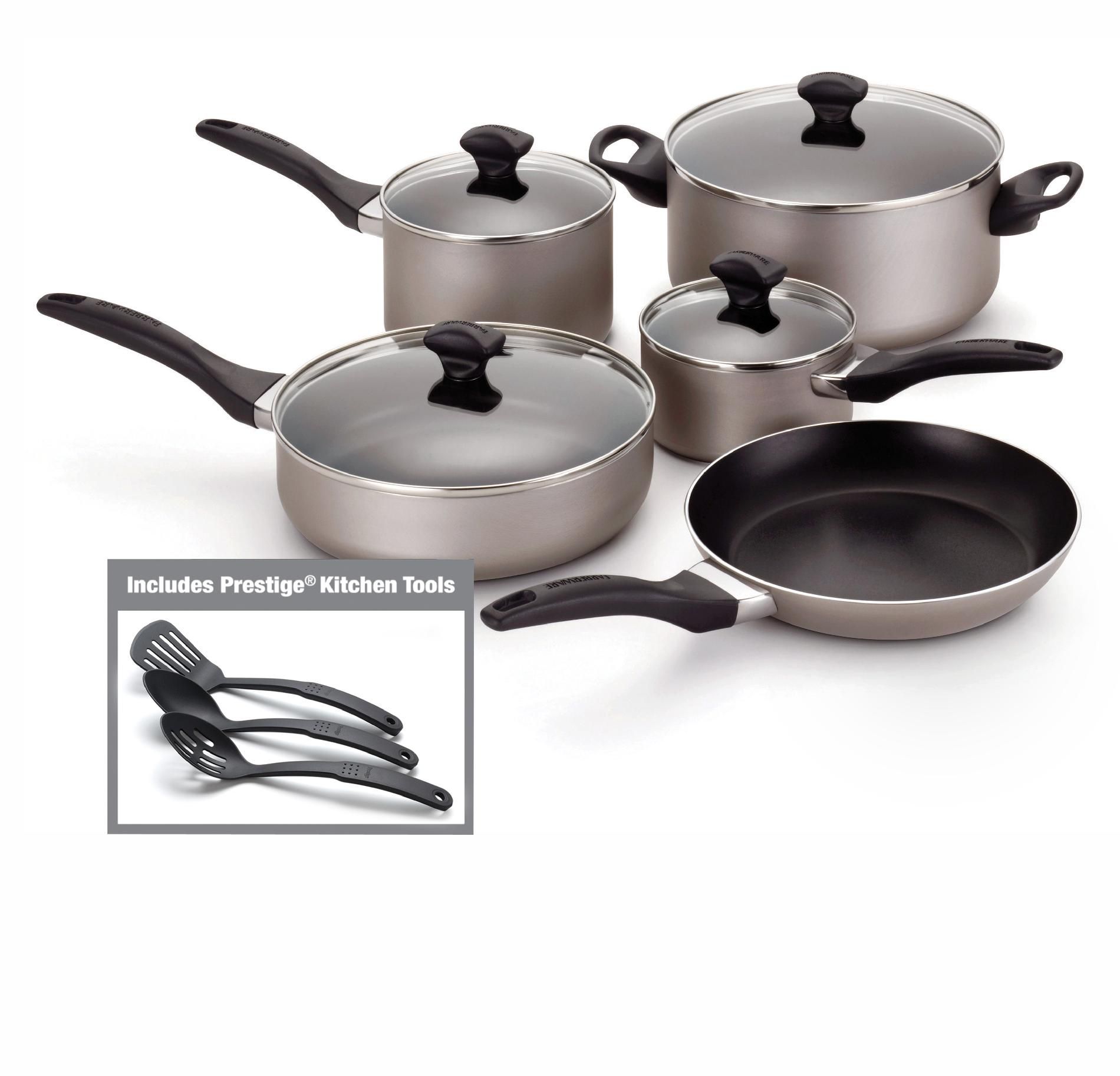 Farberware Dishwasher Safe Nonstick 12pc Cookware Set  Champange