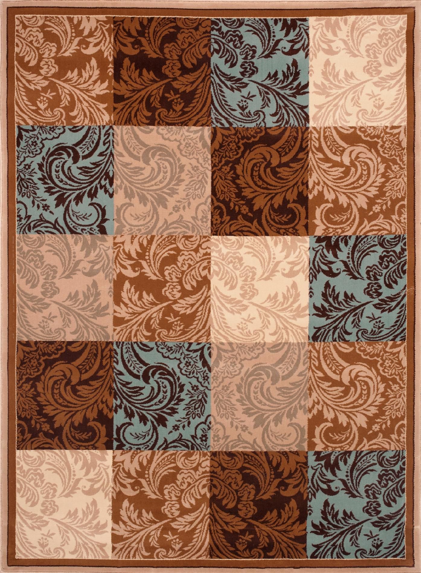 World Rug Gallery ELITE Blue/Brown Boxes 4'x6' Rug at mygofer.com