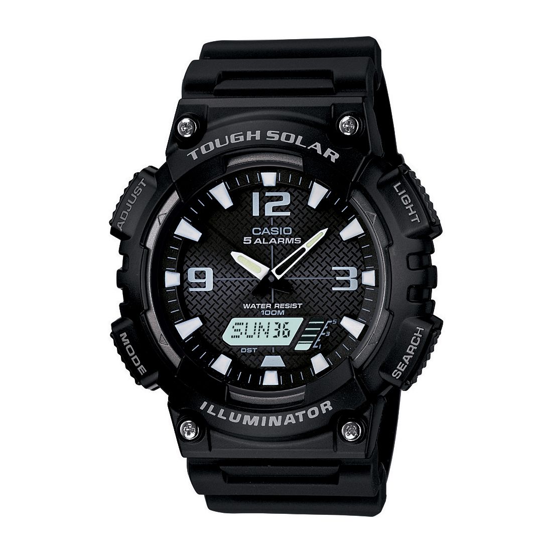 Casio Men's Calendar Day/Date Solar Powered Watch w/Round Black Case, Ani-Digi Dial and Black Resin Band at Sears.com