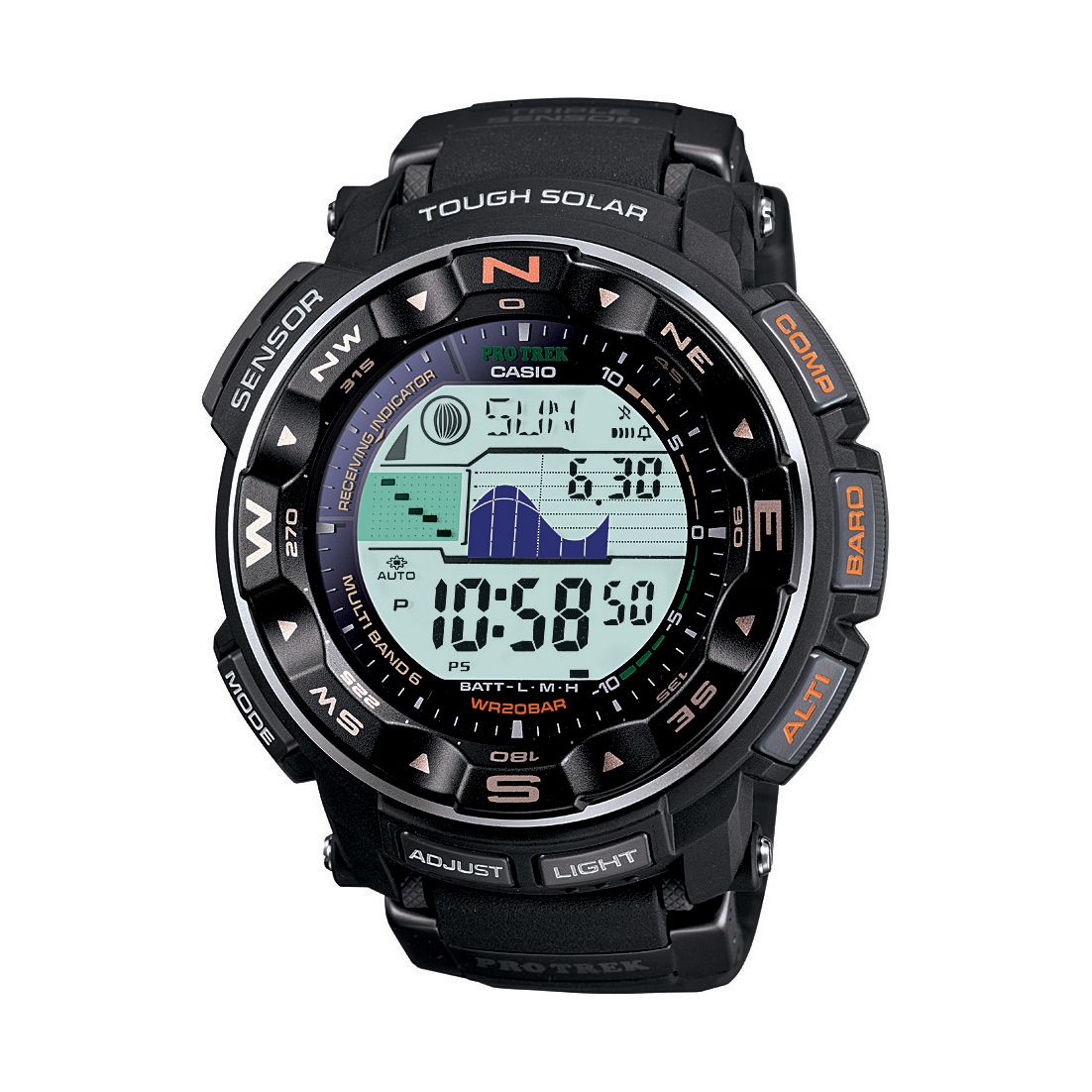 Casio Men's Calendar Day/Date Solar Power Chronograph Watch w/Round Black Case, Digital Dial and Black Band at Sears.com