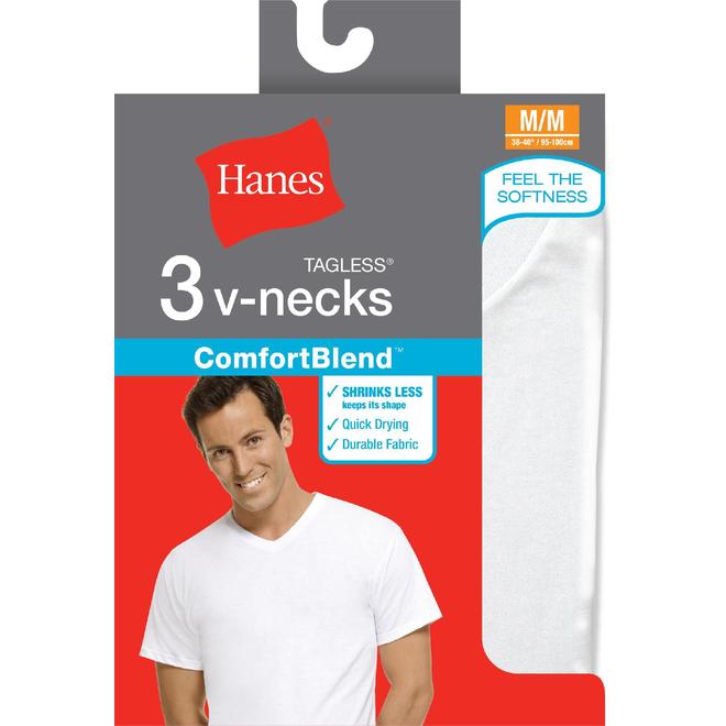 Hanes Men’s ComfortBlend VNeck Neck TShirts White 3 Pack