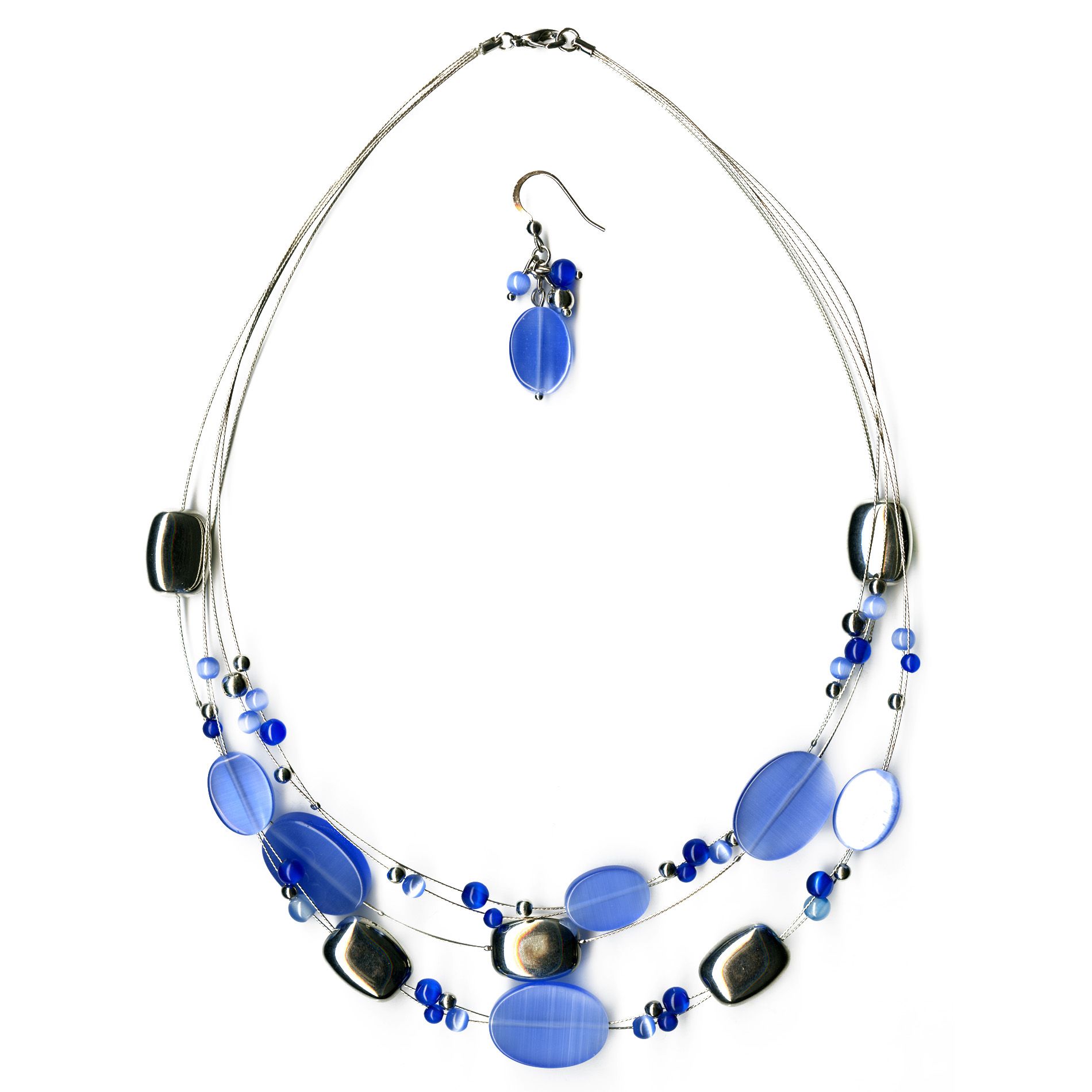 Jaclyn Smith Necklace/Earring Set Cat Eye 3 Row Illusion Blue at Kmart.com
