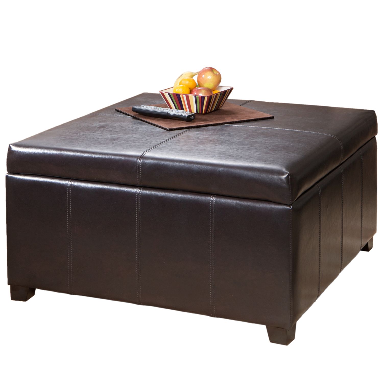 Brown Bonded Leather Square Storage Ottoman