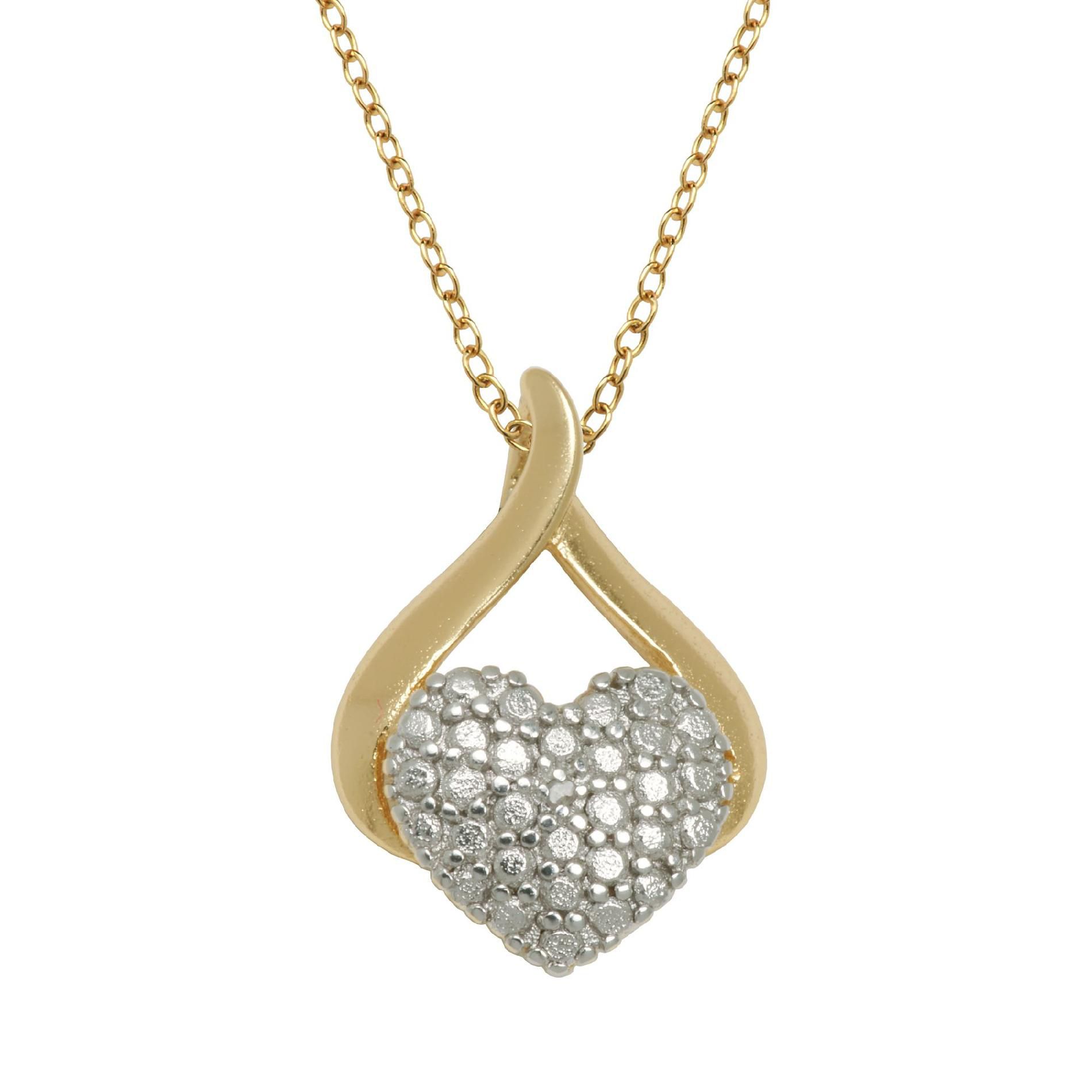 18K Gold Over Brass Diamond Accent Two Tone Heart Pendant with 18