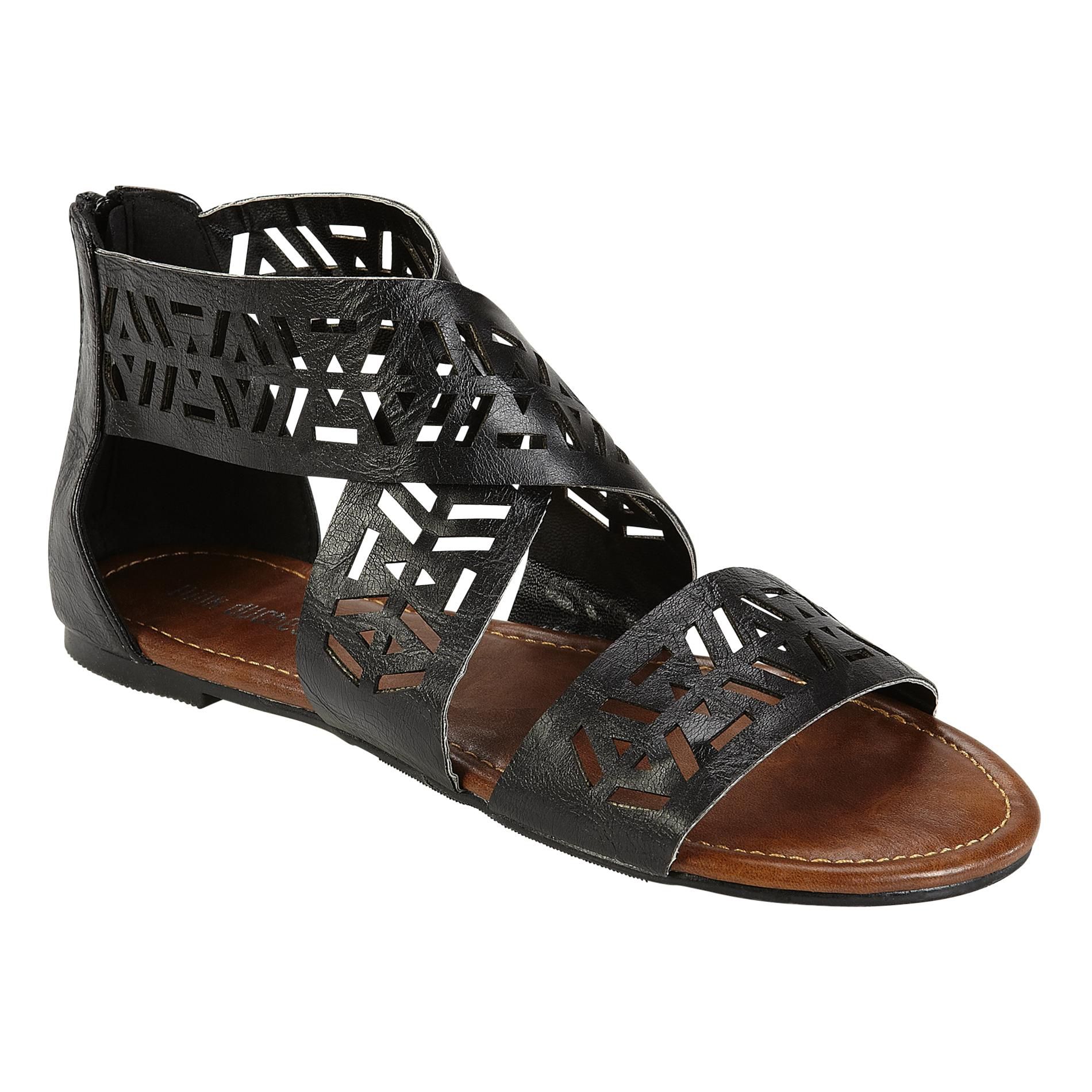 Pink Duchess Women's Simone Flat Cutout Sandal - Black at Kmart.com