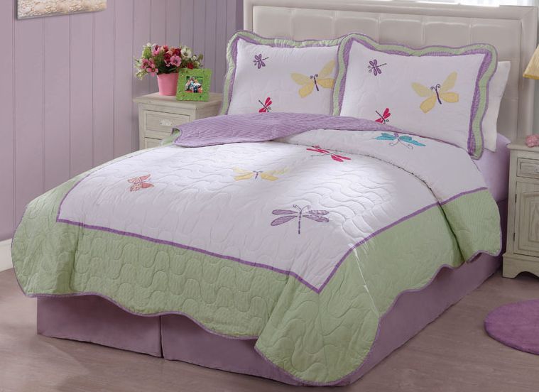 My World Dragonfly Butterfly Twin Quilt with Pillow Sham