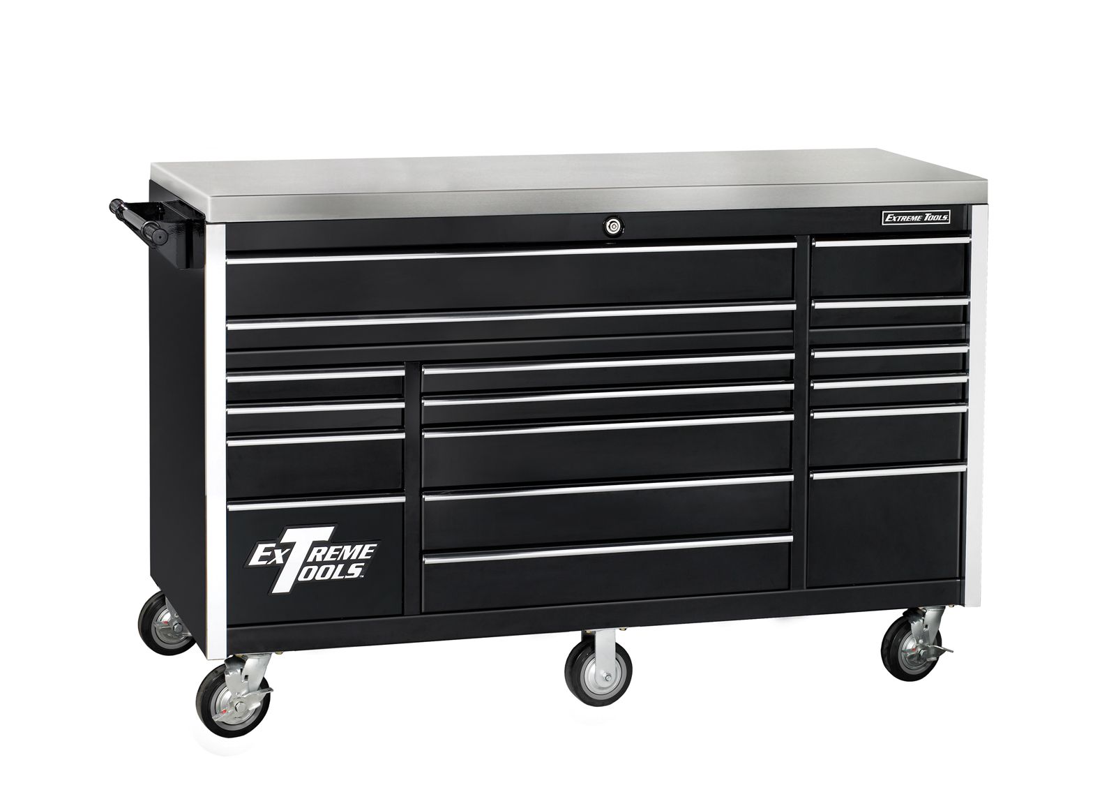 Extreme Tools 72 17 Drawer Professional Triple Bank Roller Cabinet in Black