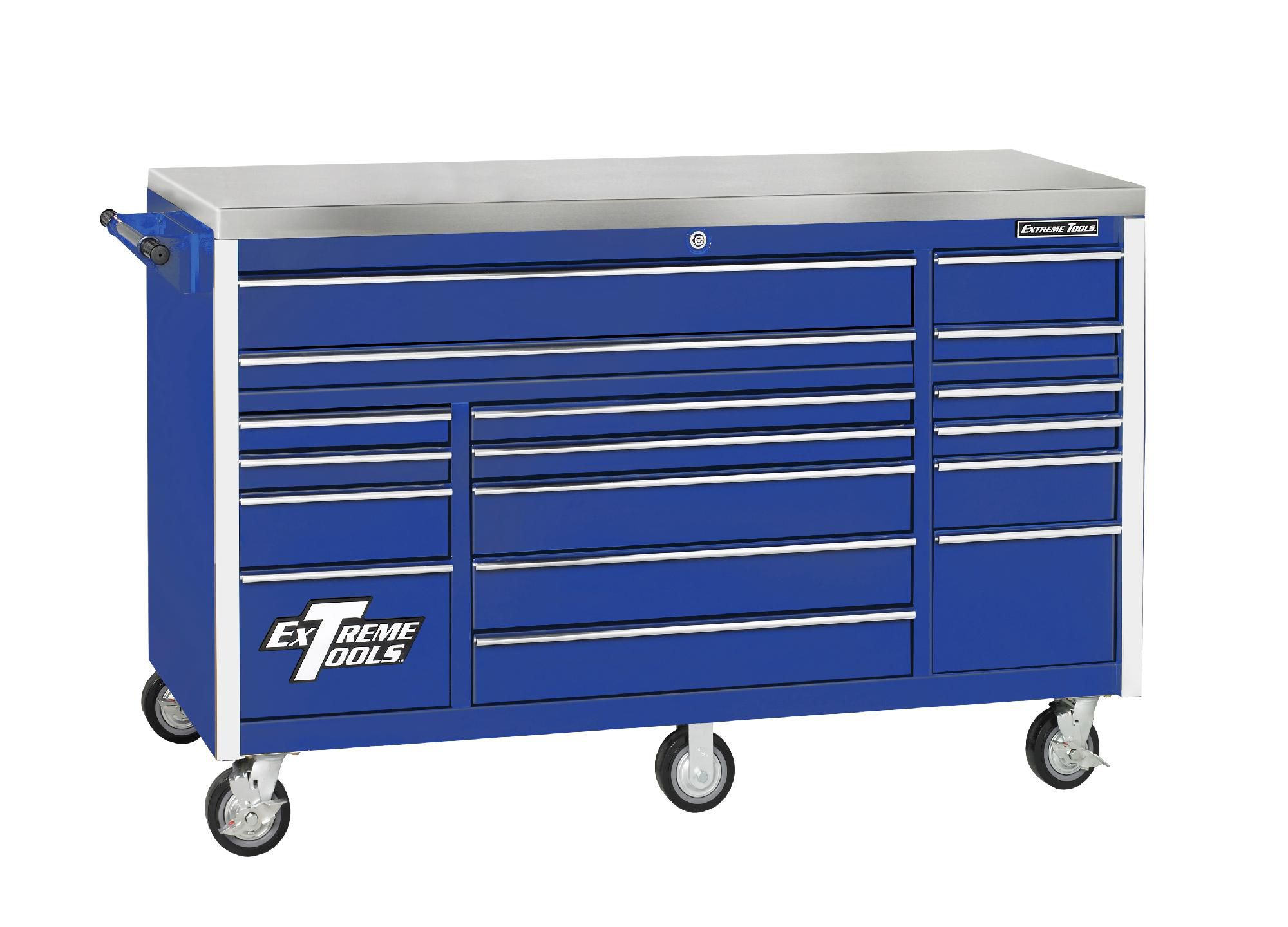 Extreme Tools 72 17 Drawer Professional Triple Bank Roller Cabinet in Blue