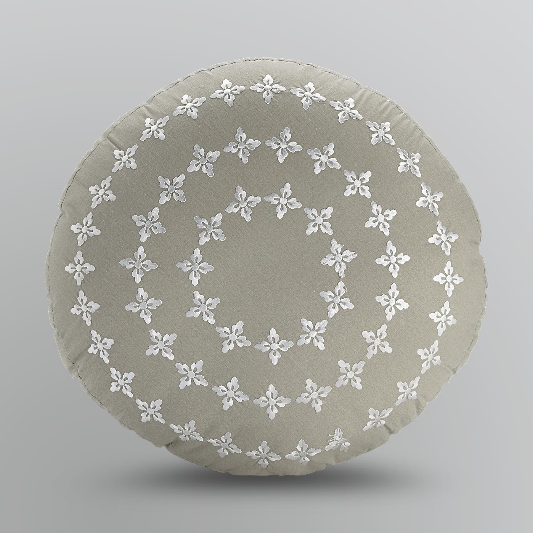 Cannon Round Gray Embroidered Decorative Pillow - Home - Bed & Bath - Bedding - Decorative ...