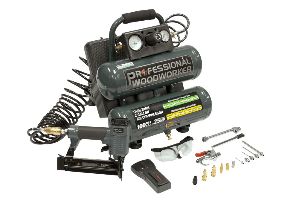 Professional Woodworker 2 Gallon Twin Stack Compressor with Brad Nailer and 20 pc Trim Kit-51735 at Sears.com