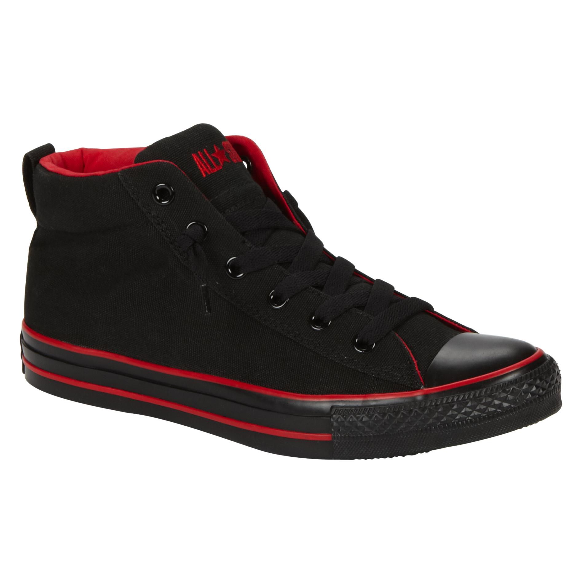 black and red chuck taylors