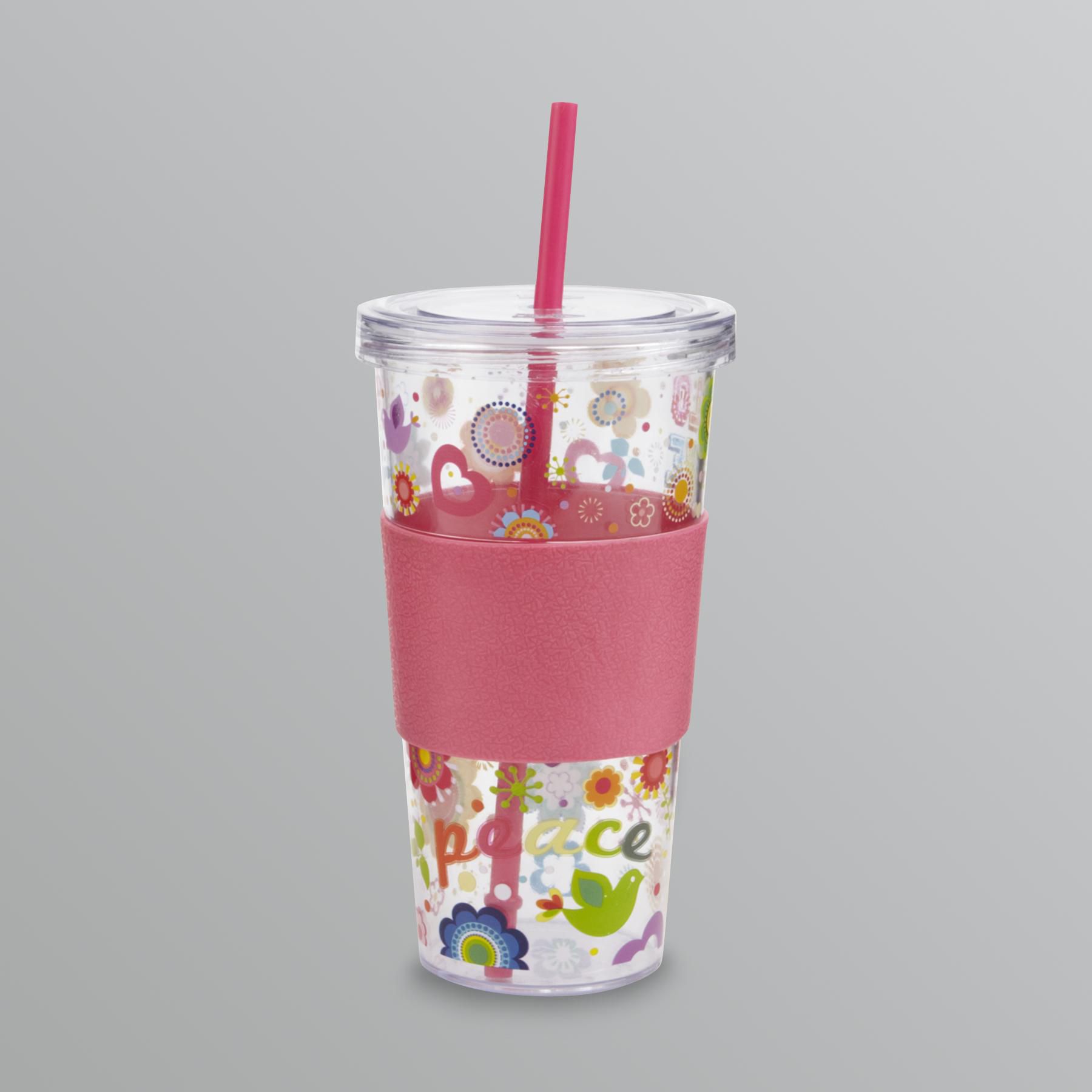 Single Wall Acrylic Cup with Sleeve -- Floral Peace                                                                              at mygofer.com