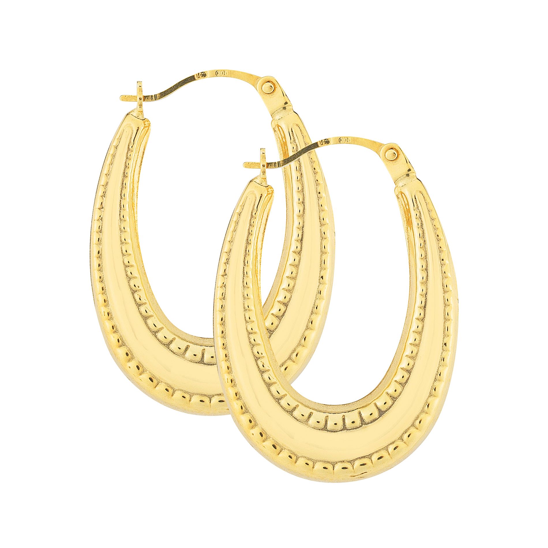 10Kt Yellow Gold Beaded Edge Polished Oval Hoop Earrings