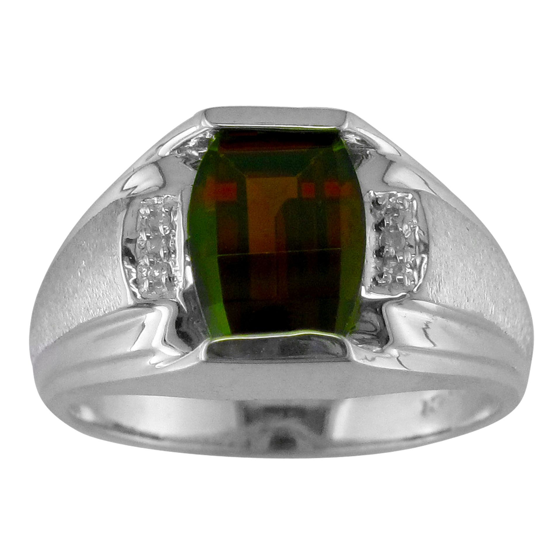 Sterling Silver Garnet and Diamond Men's Ring
