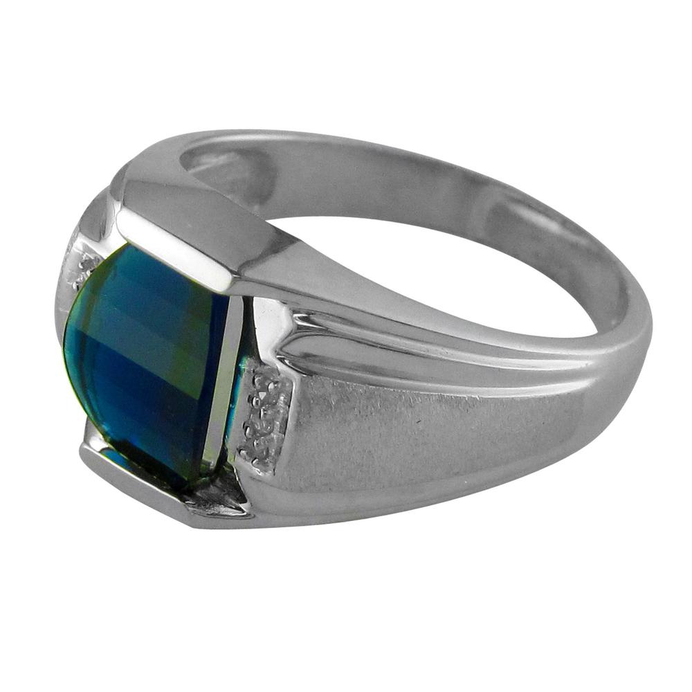 Sterling Silver Lab Created Sapphire and Diamond Men's Ring
