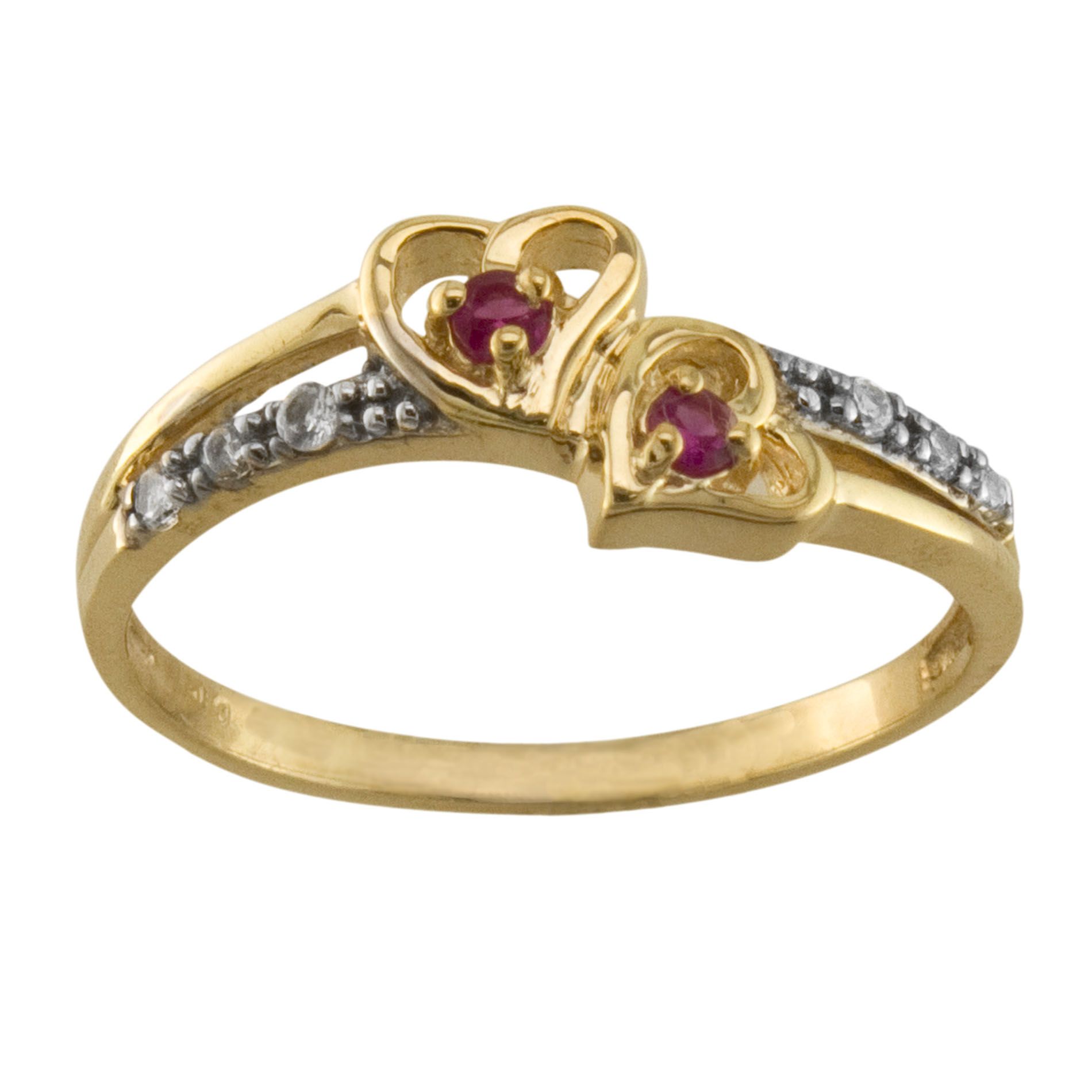18K Gold over Sterling Silver Lab Created Ruby and CZ Ring