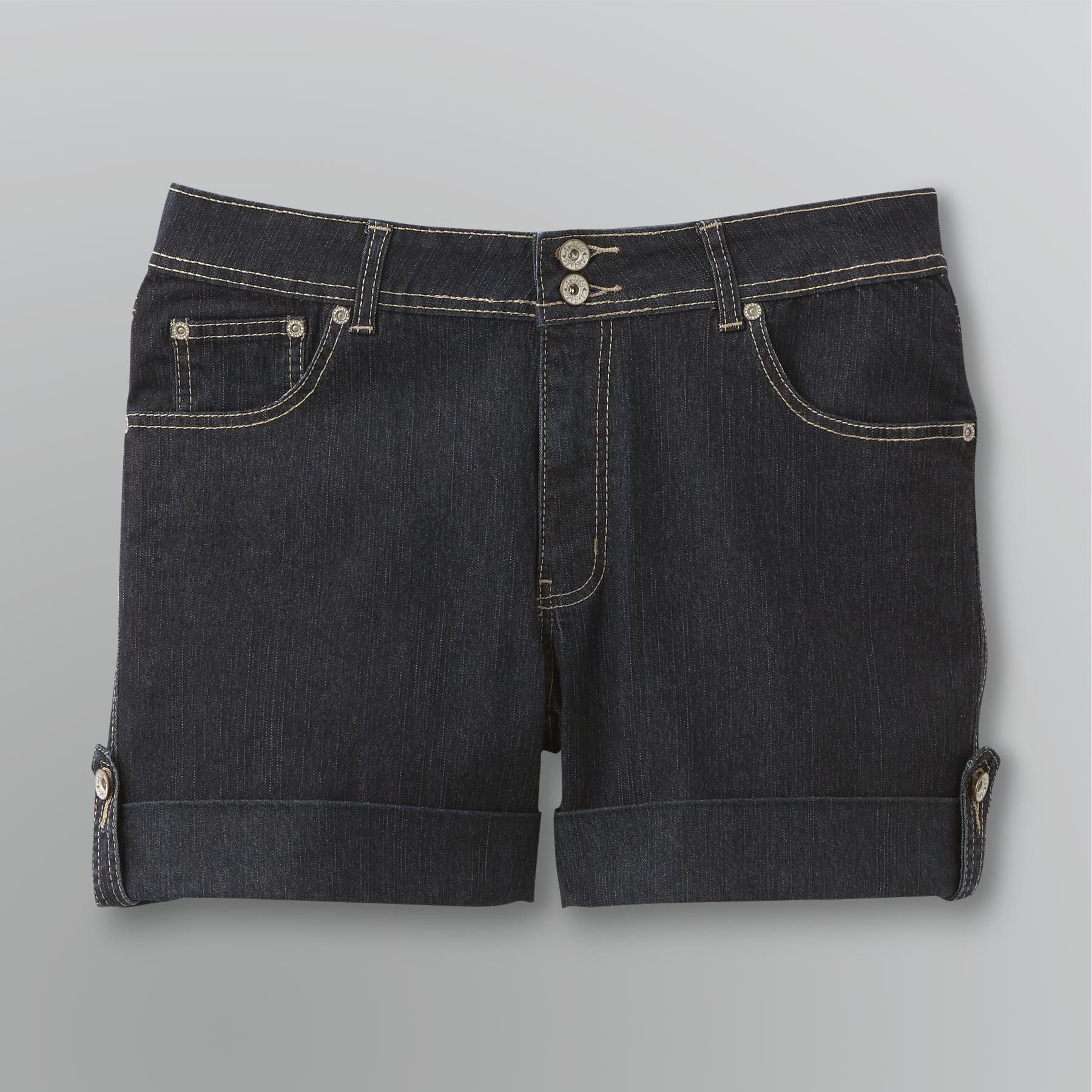 Angels Women's Plus Hipster Cuffed Denim Shorts Dark Denim 16