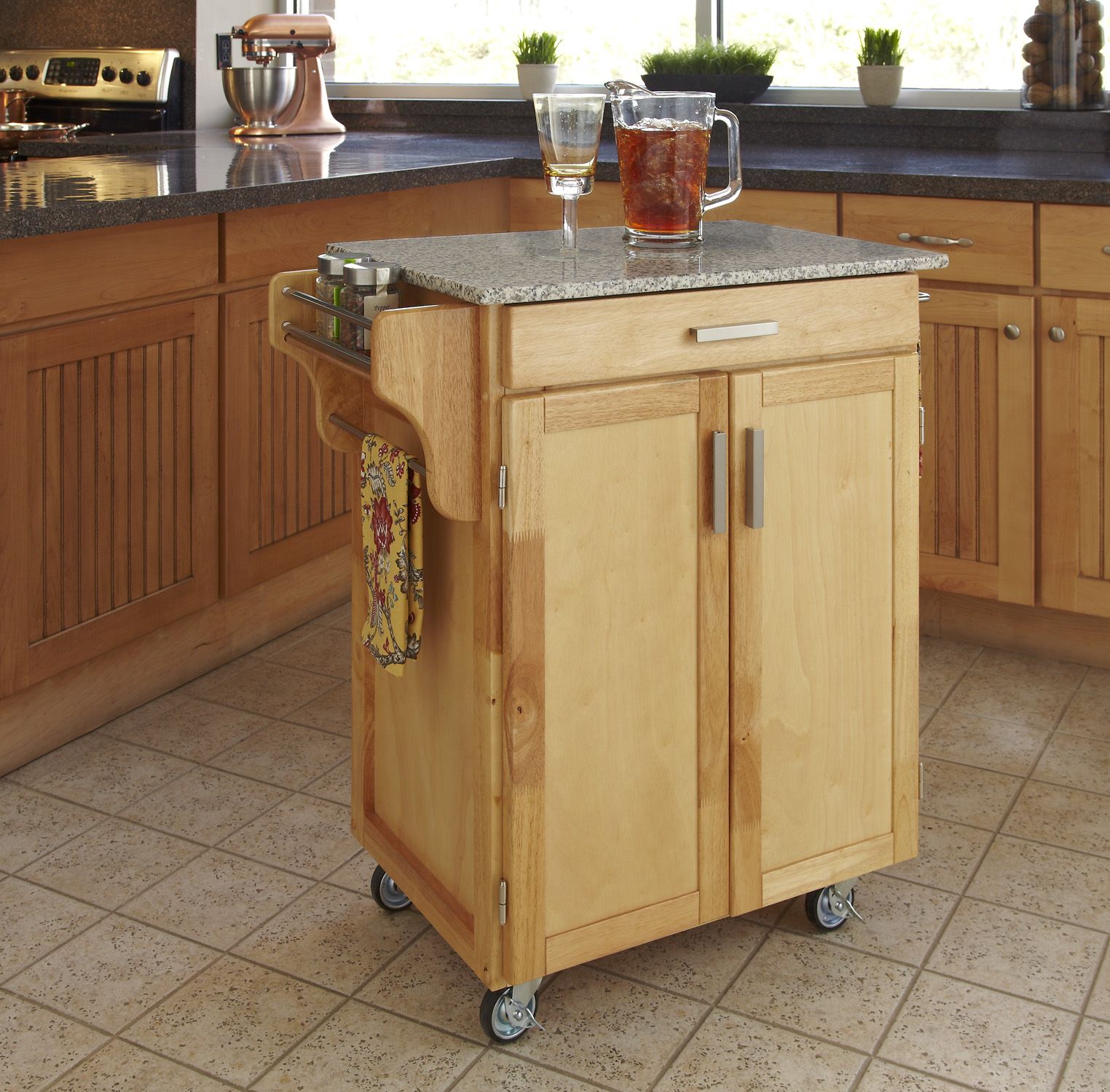Home Styles Natural Kitchen Cart with Salt and Pepper Granite Top