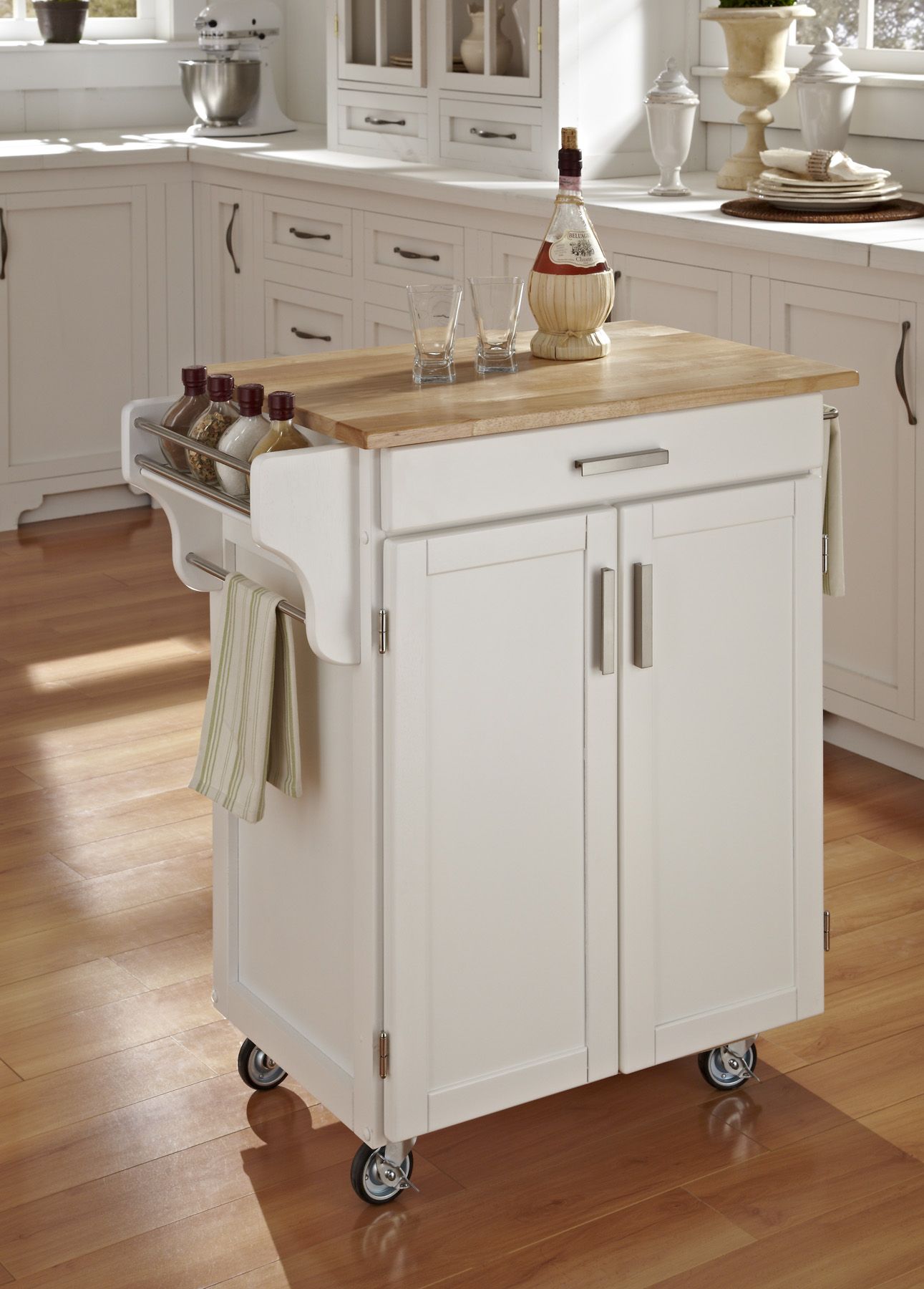 Home Styles Cuisine Kitchen Cart, White with Wood Top