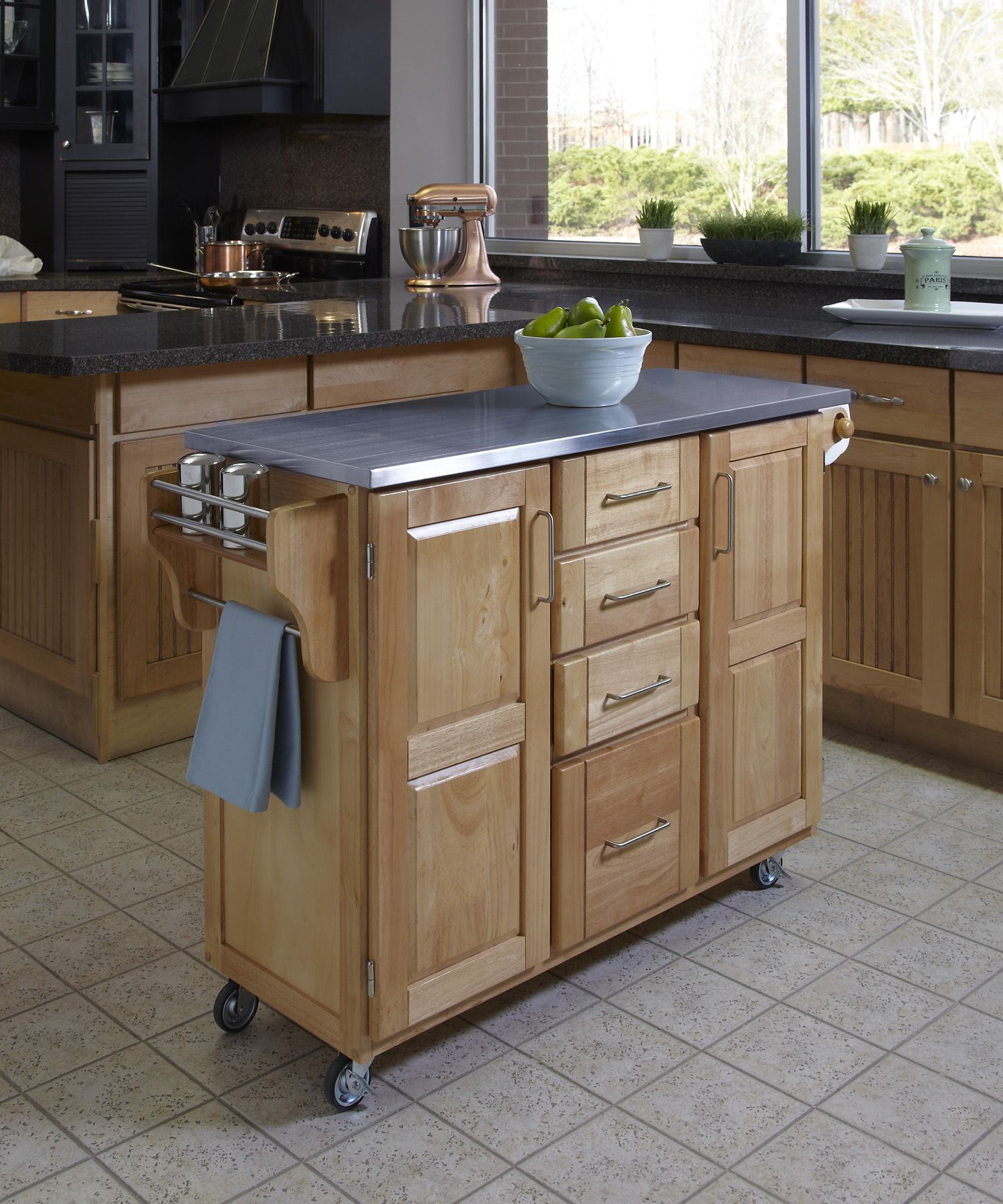 Kitchen cabinet distributors Home Styles CreateACart Large Cart Natural Finish with Stainless