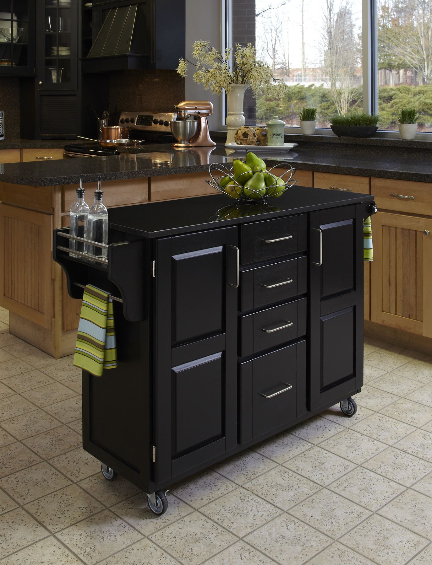 Home Styles Kitchen Cart - Black with Black Granite Top