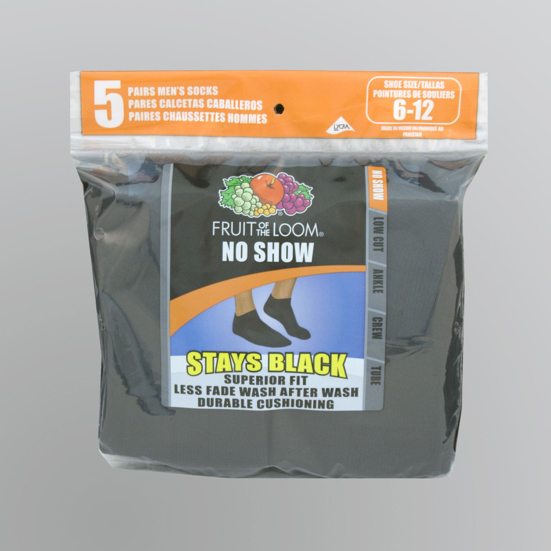 Fruit of the Loom Men's 5-Pair Black No Show Socks at Kmart.com