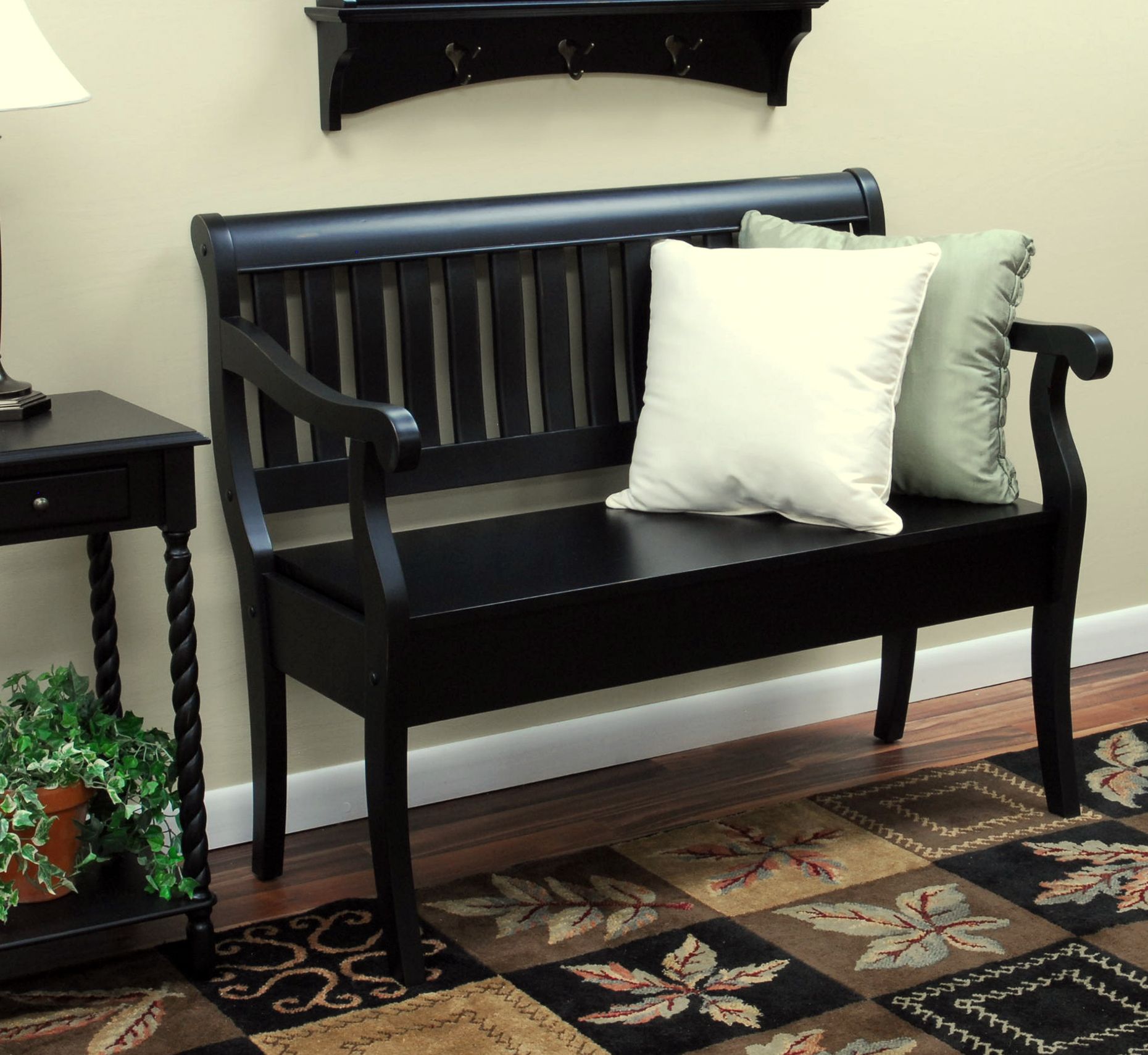 Carolina Cottage Antique Black Veranda Storage Bench