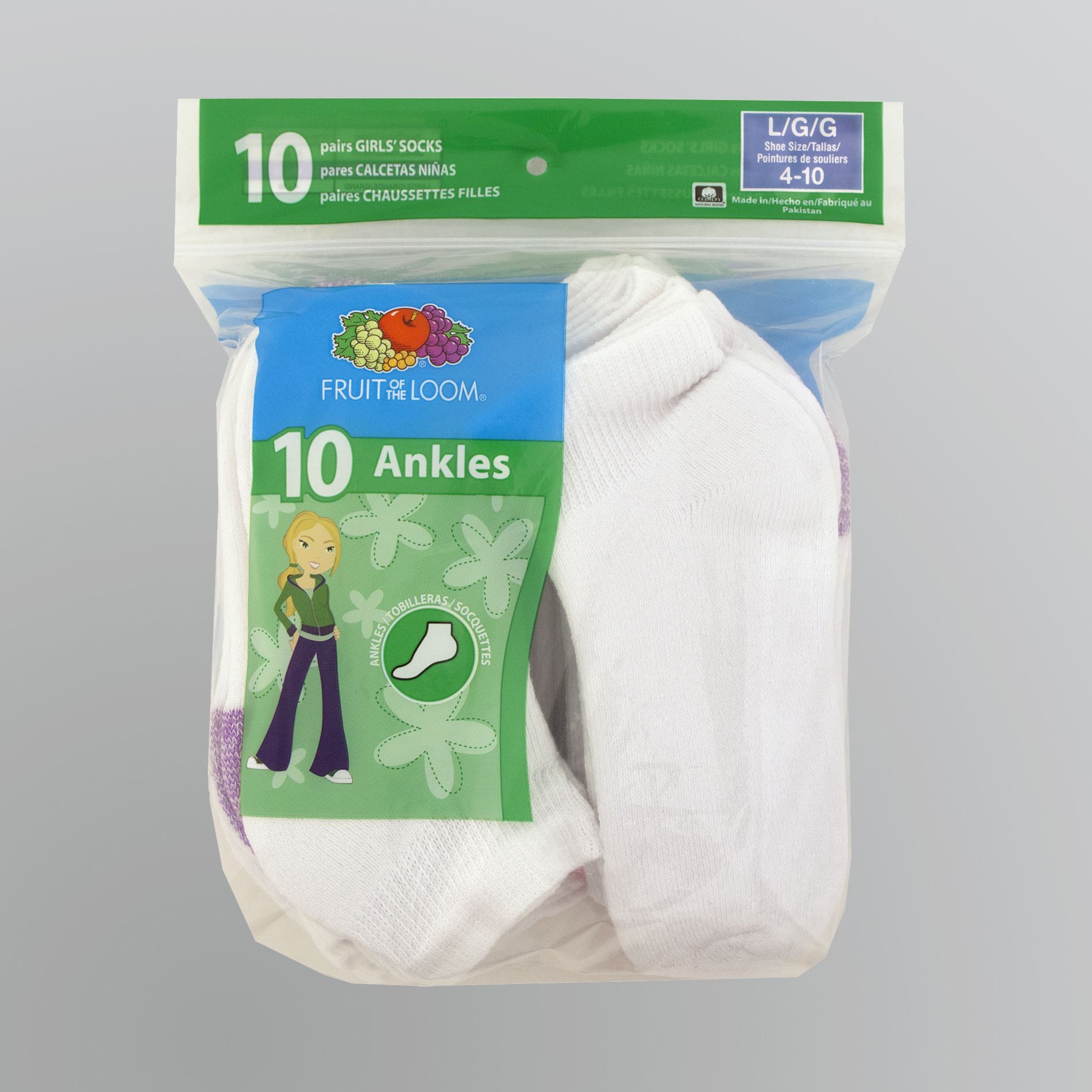 Fruit of the Loom Girls Ankle Crew Large Socks - 10 Pair at Kmart.com