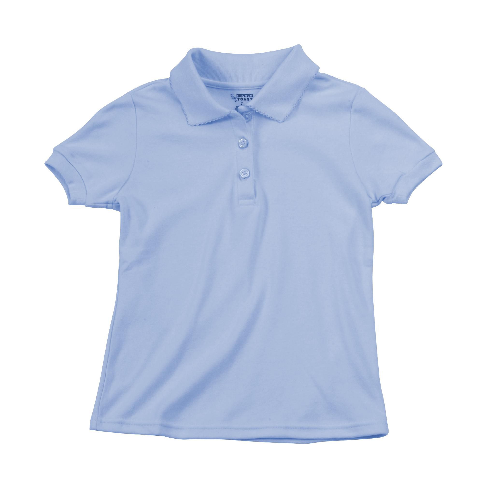 Girls 4-20 Girls Short Sleeve Interlock Polo With Picot Collar (Blue)