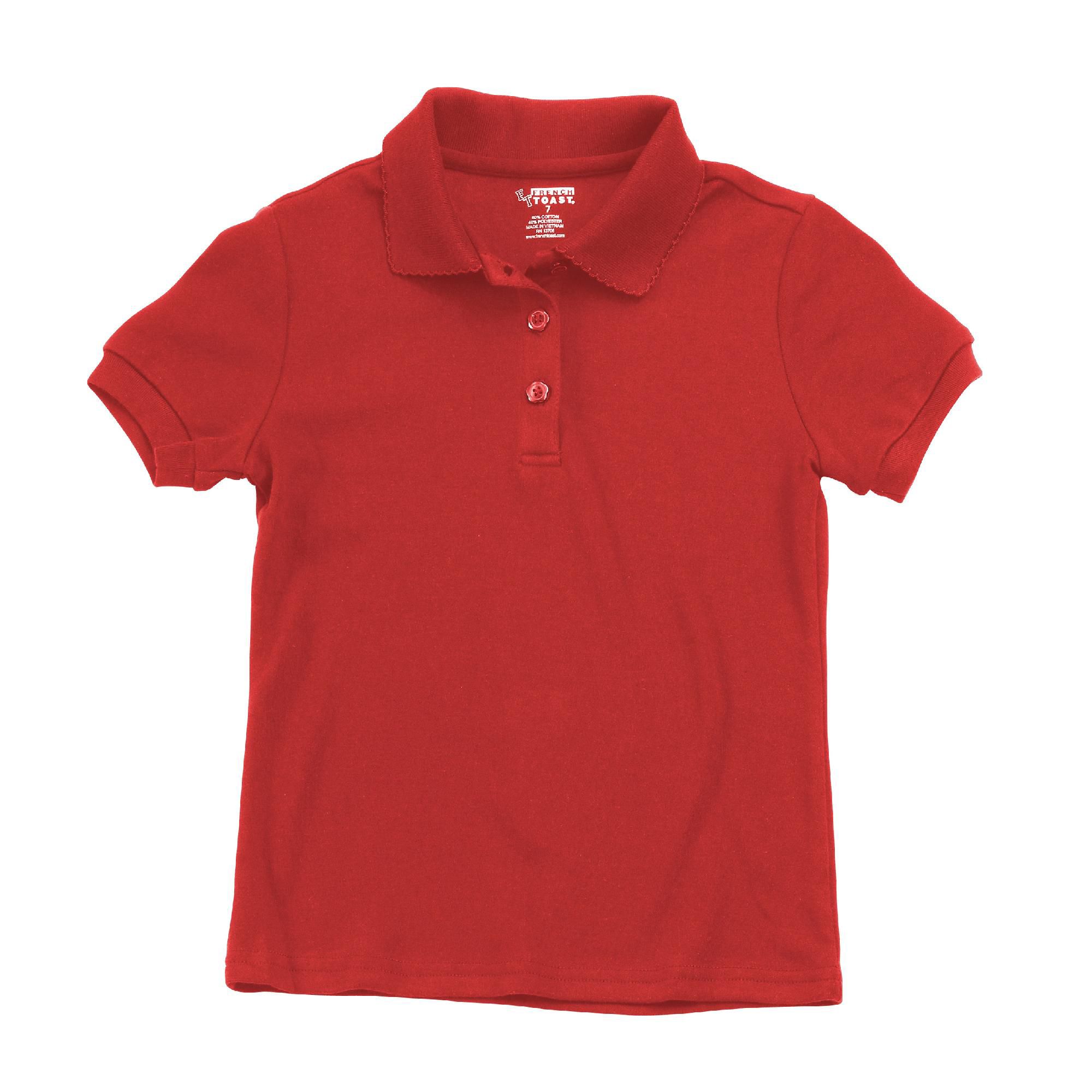 Toddler Girls Short Sleeve Interlock Polo With Picot Collar (Red)