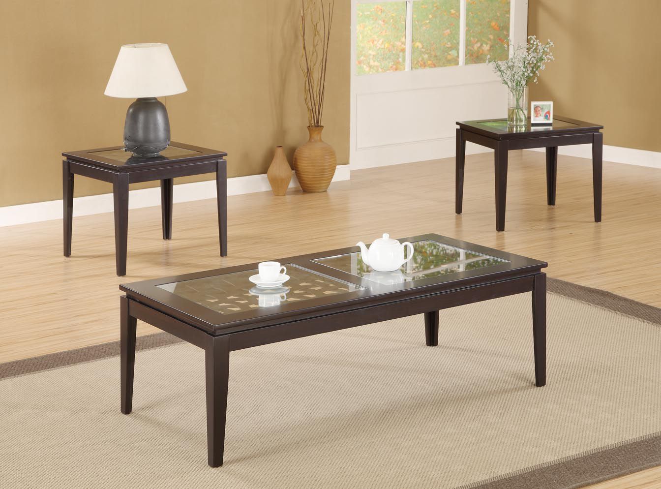 Monarch Specialties Cappuccino 3pcs Occasional Table Set Brown