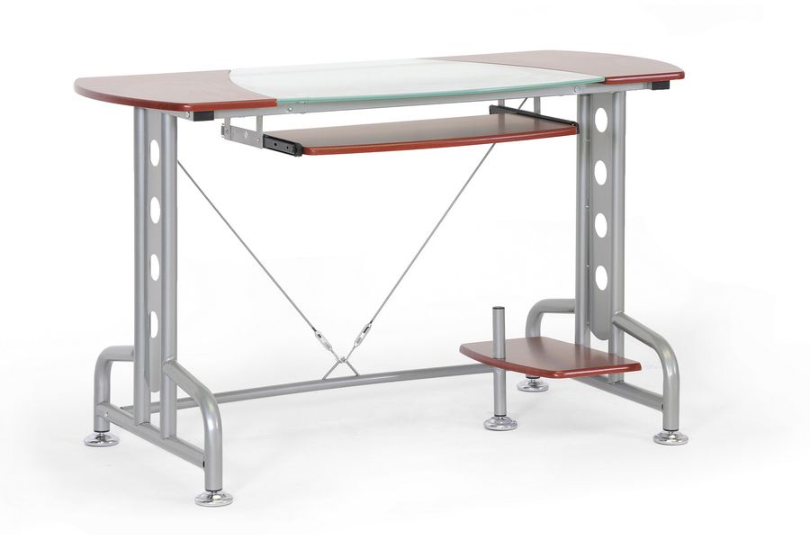Baxton Studio Dahan Cherry Modern Computer Desk with CPU Stand- Silver Baxton Studio Dahan Cherry Modern Computer Desk with CPU Stand- Silver