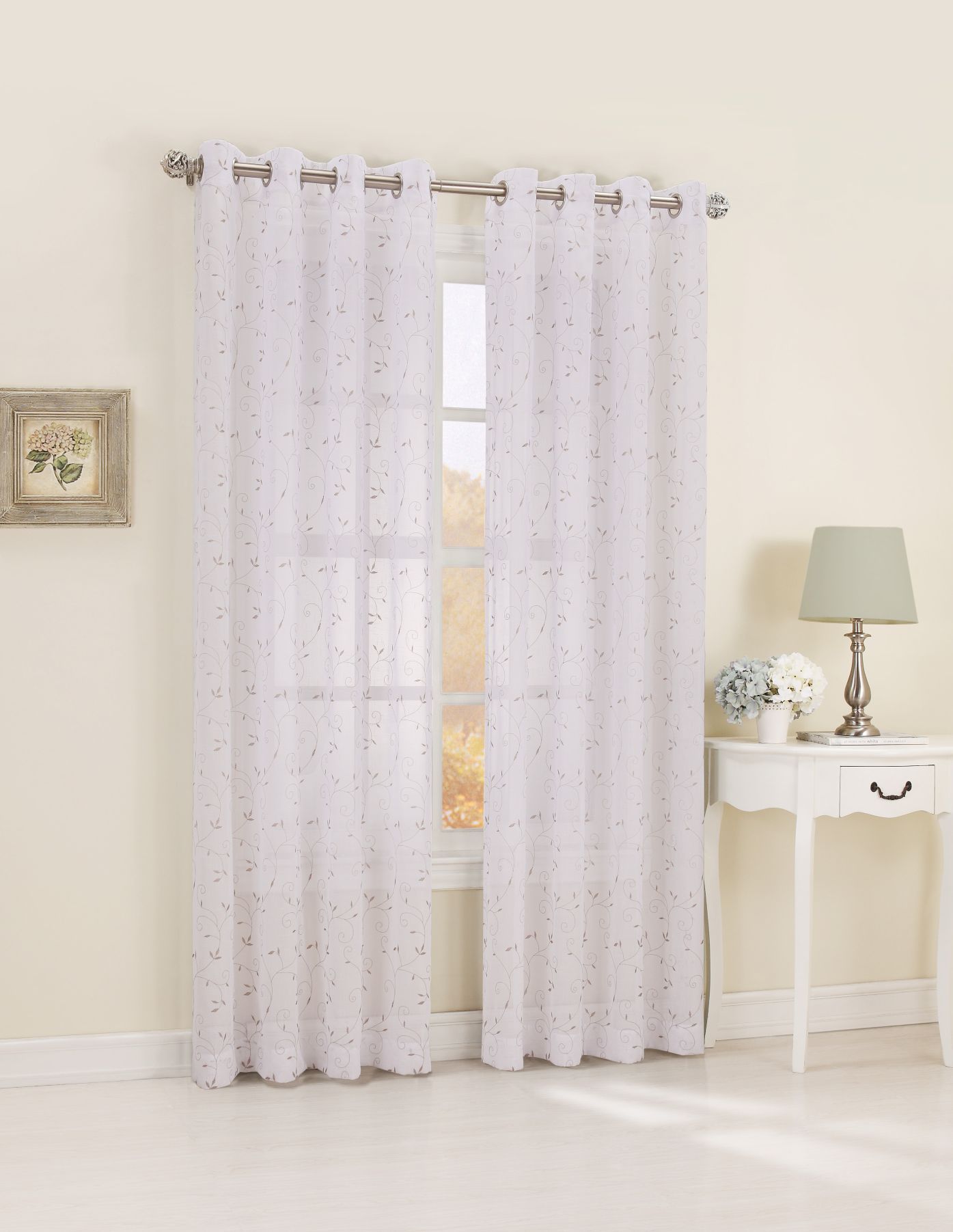 Celeste Embroidery Textured and Embroidered Semi-Sheer Grommet Panel