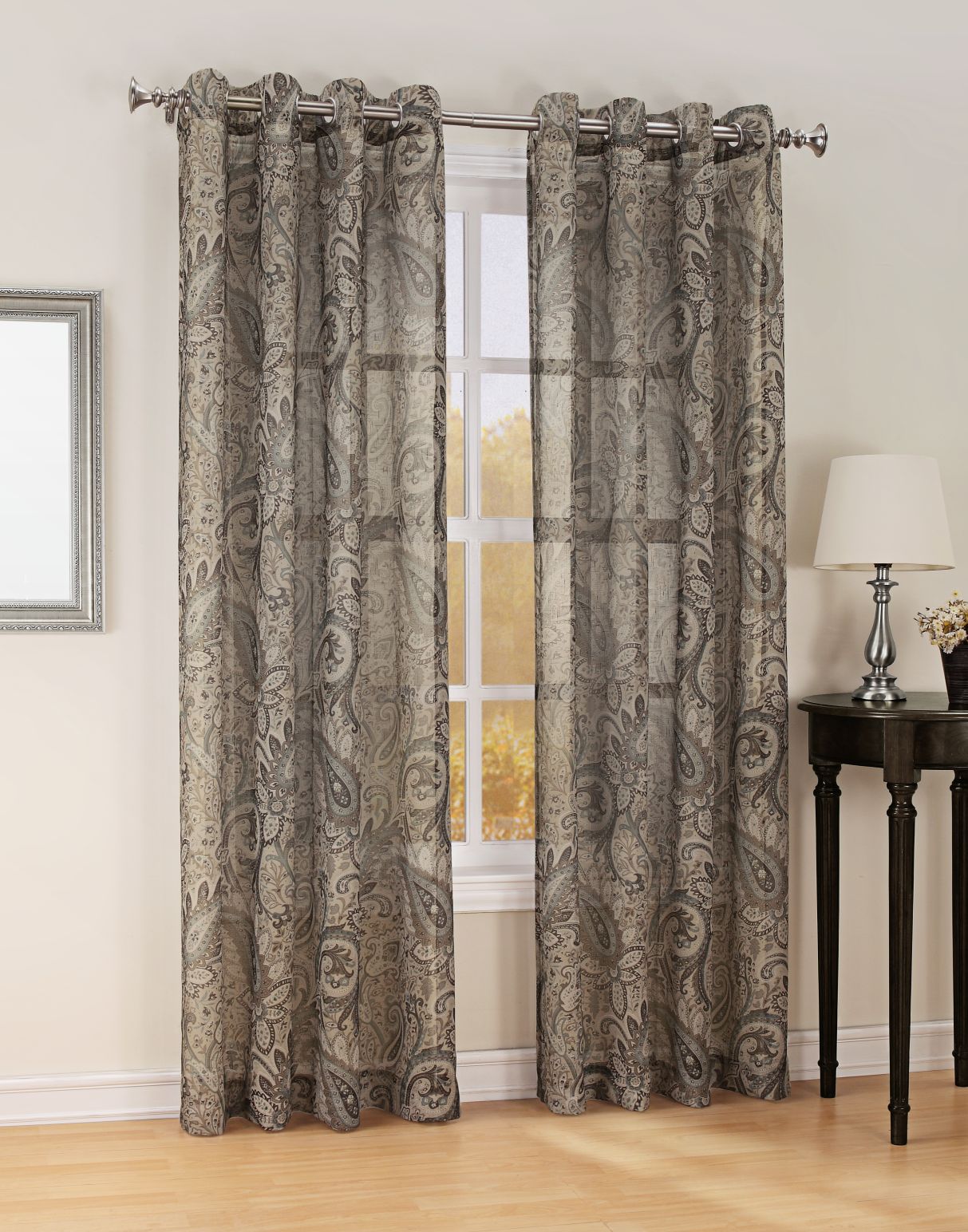 Jaclyn Smith Celeste Print Textured Semi Sheer Grommet