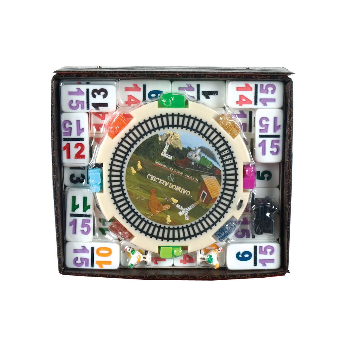 Double 15  Numeral Mexican Train Dominoes with 2-in-1 Hub