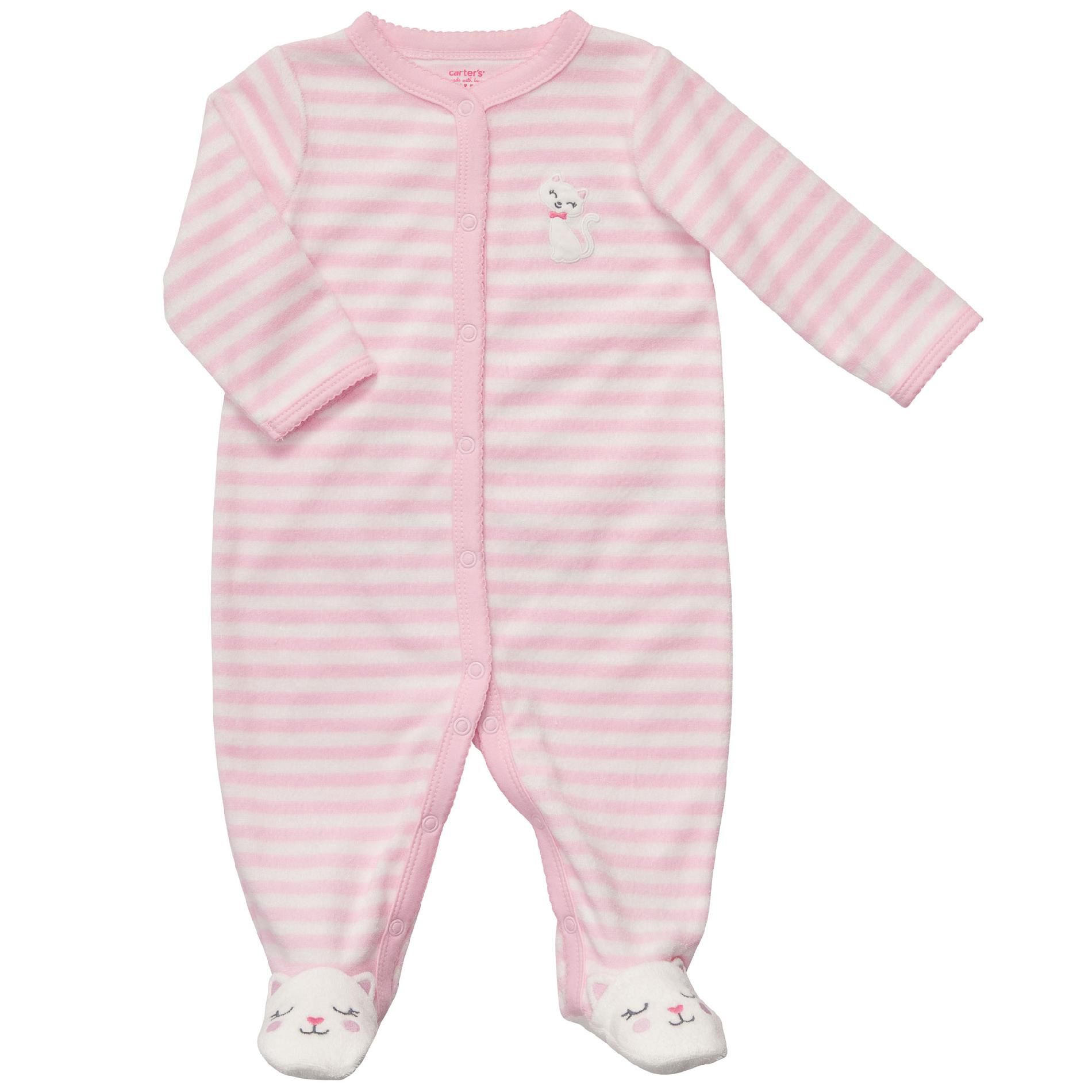 Carter's Girl’s Newborn Sleepwear Snapped Footed Kitty Sleeper at Sears.com