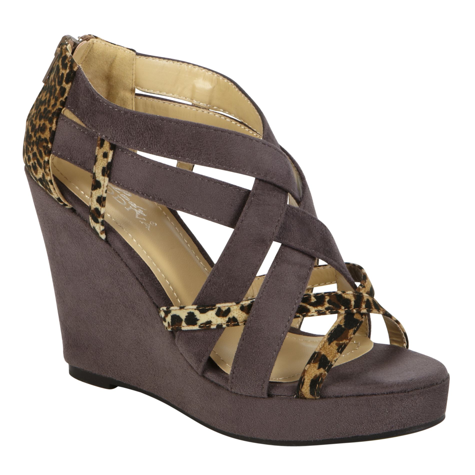 Lady Godiva Women's Chelsi Wedge with Leopard Straps - Grey at Kmart.com