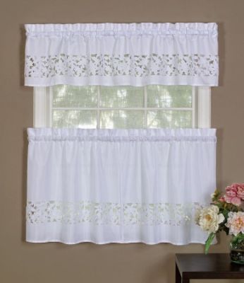 Contessa Tier & Valance Set 58x24- Available in White and Ivory