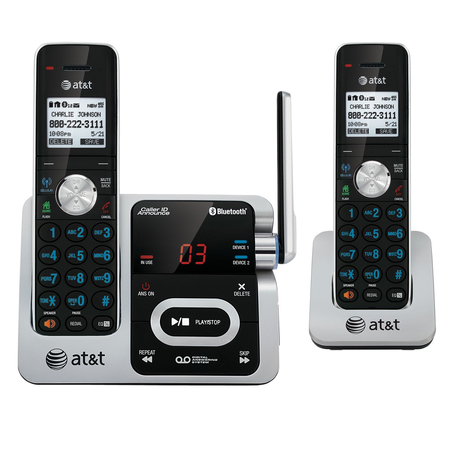 At & t DECT 6.0 Digital Dual Handset Connect to Cell Answering System TL92271 Black