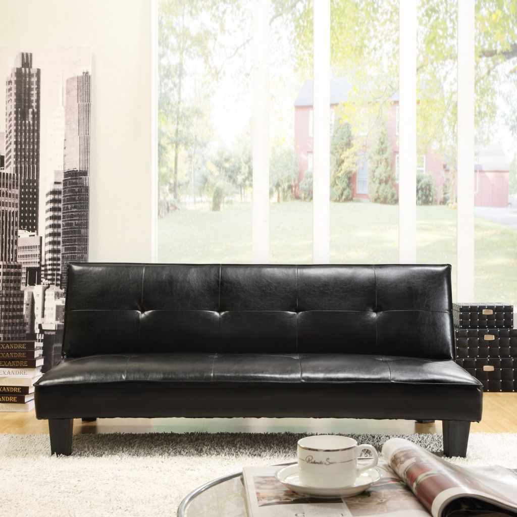 Oxford Creek Convertible Futon in Black Faux Leather