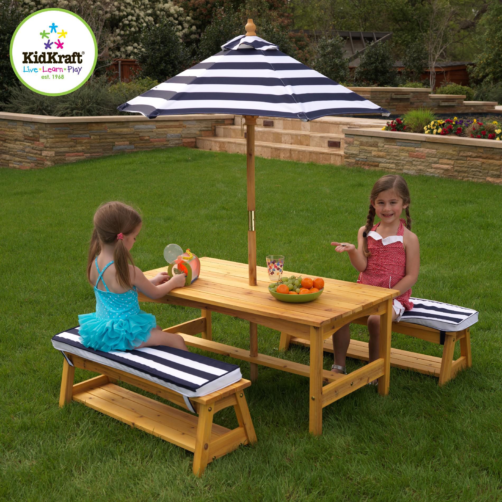 KidKraft Outdoor Table & Bench Set w/Cushions/Umbrella