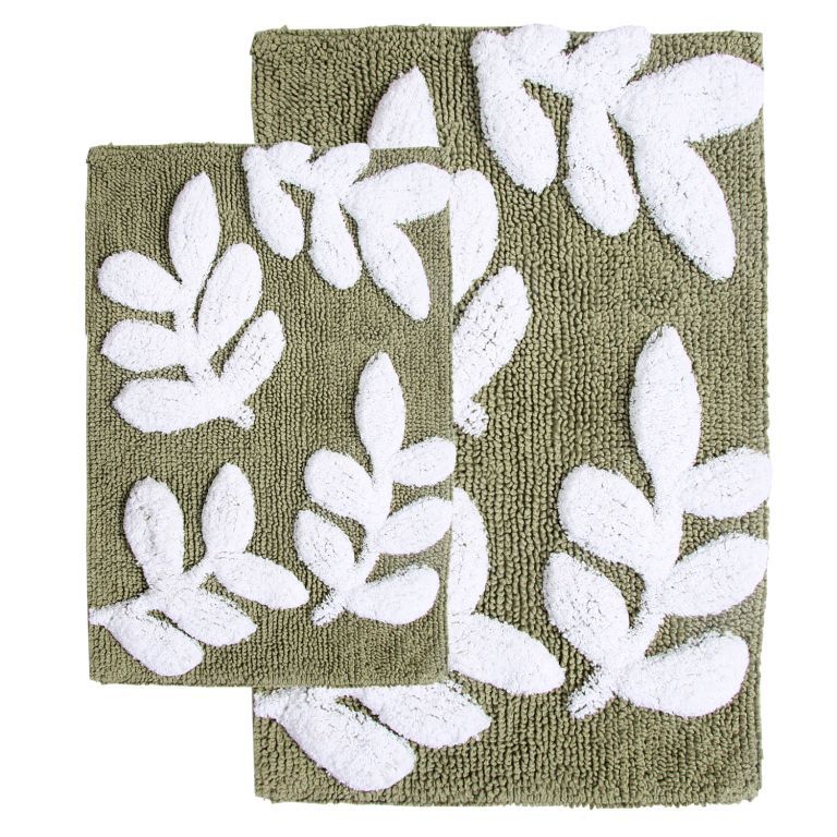 2 Piece Monte Carlo Bath Rug Set - 21"x34" and 17"x24" - Sage and White