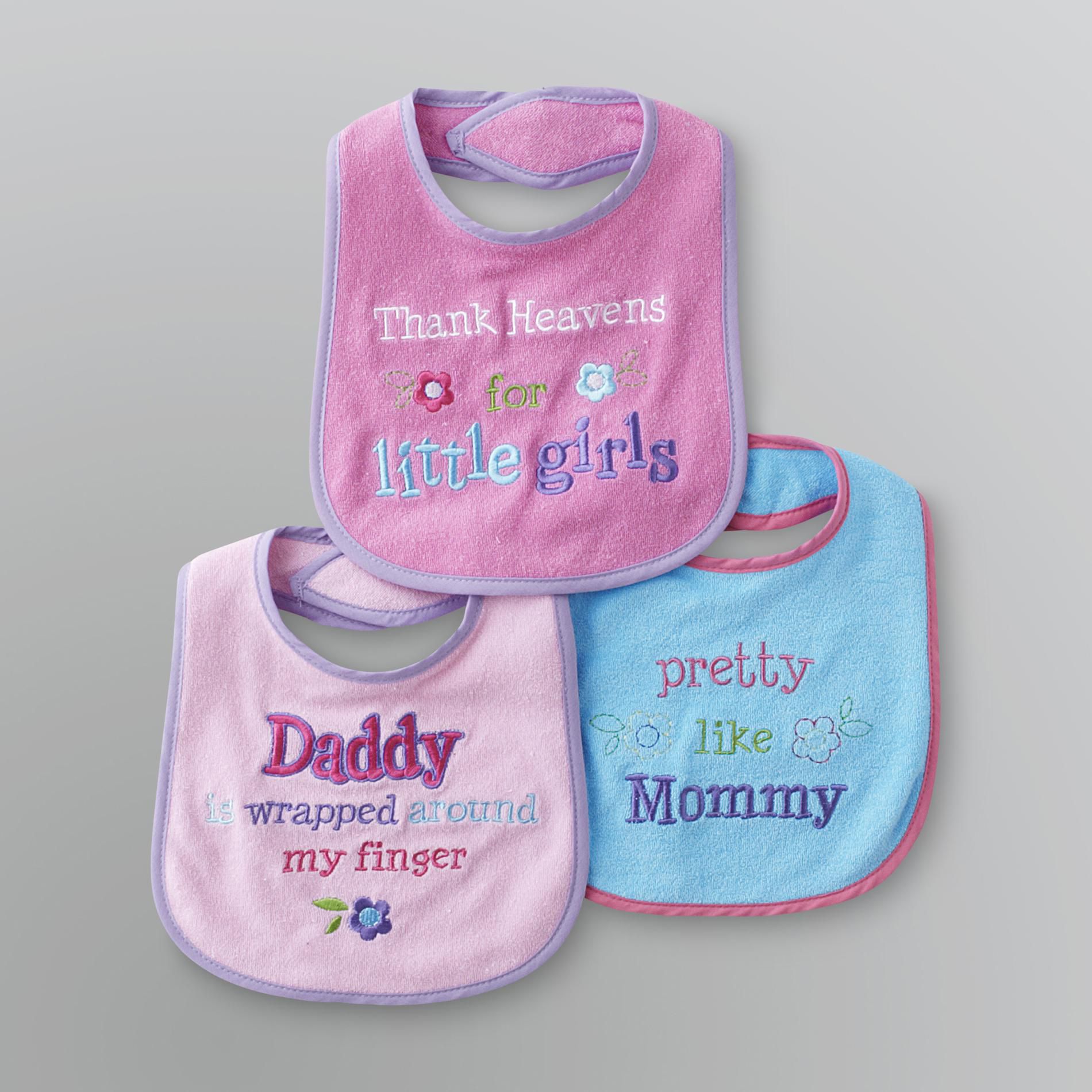 Baby Essentials Infant Girl's Daddy & Mommy Bibs 3 Pack Baby