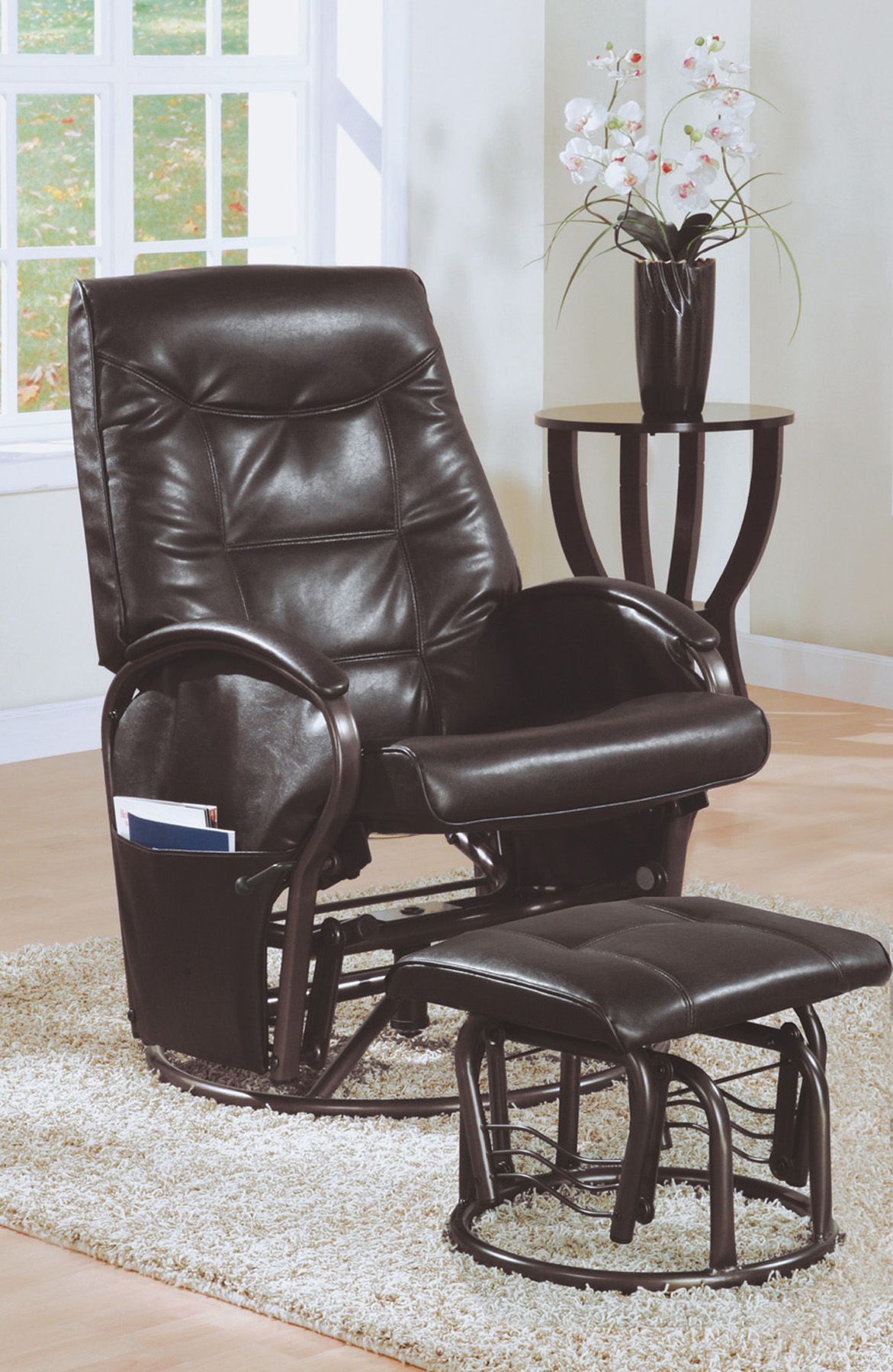 Monarch Specialties Brown Leather-Look / Swivel Rocker Recliner With Ottoman at Sears.com